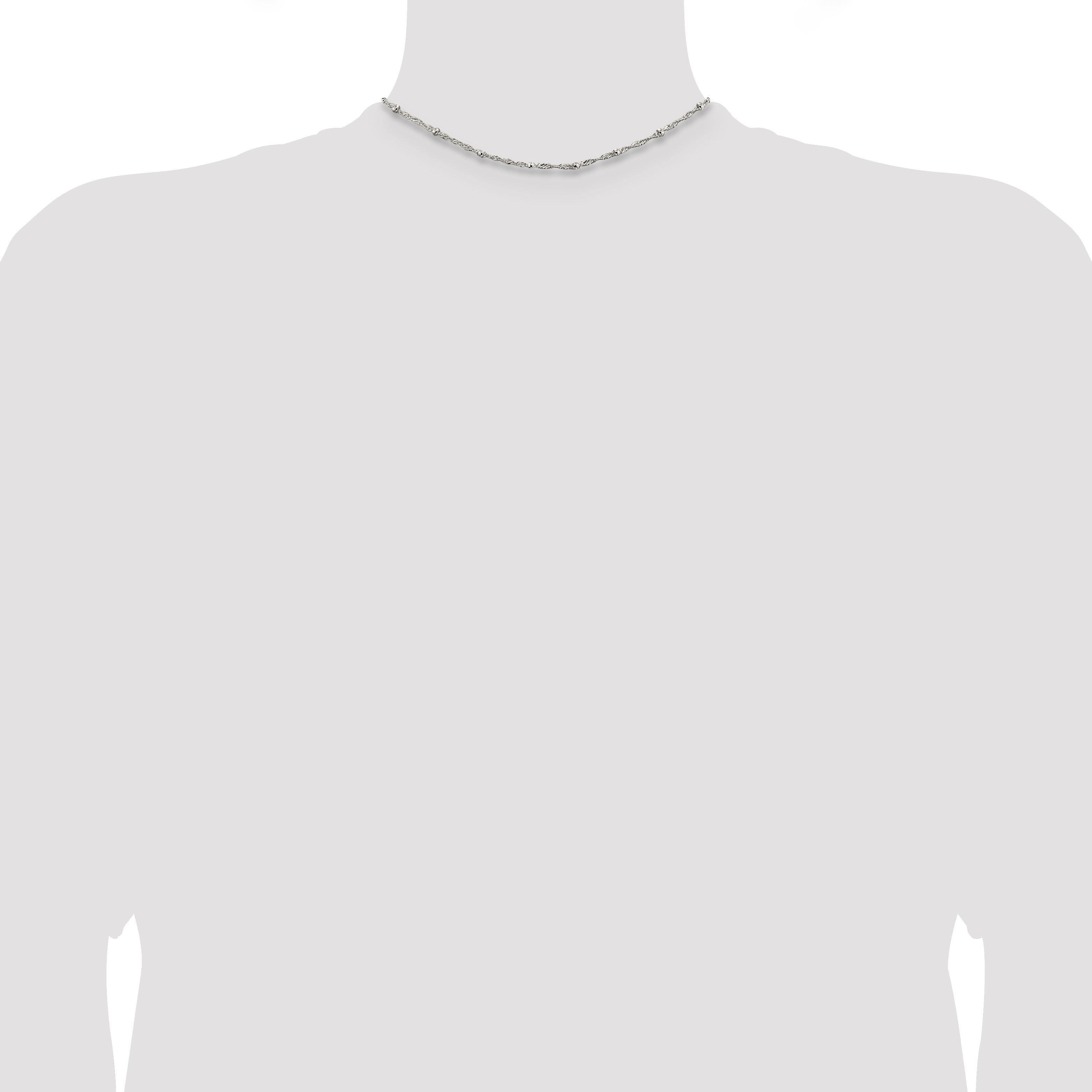 14 Inch Sterling Silver 2.5mm Singapore W/ Beads Chain Necklace