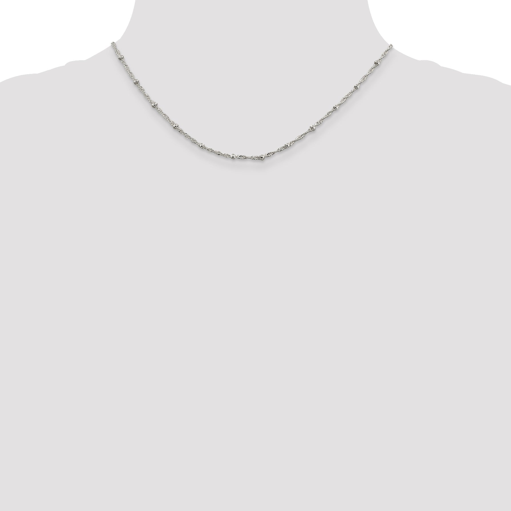 16 Inch Sterling Silver 2.5mm Singapore W/ Beads Chain Necklace