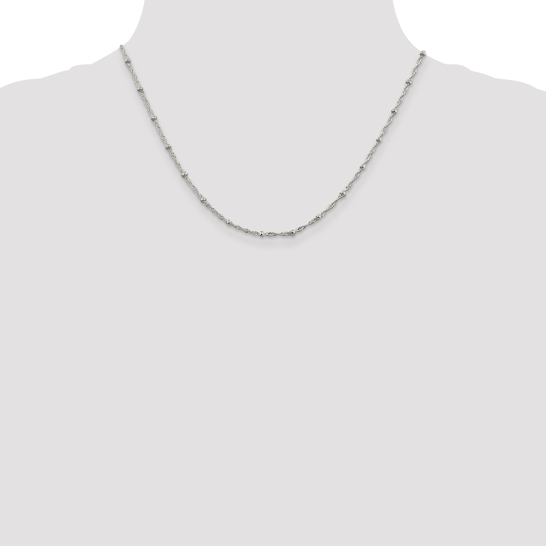 18 Inch Sterling Silver 2.5mm Singapore W/ Beads Chain Necklace