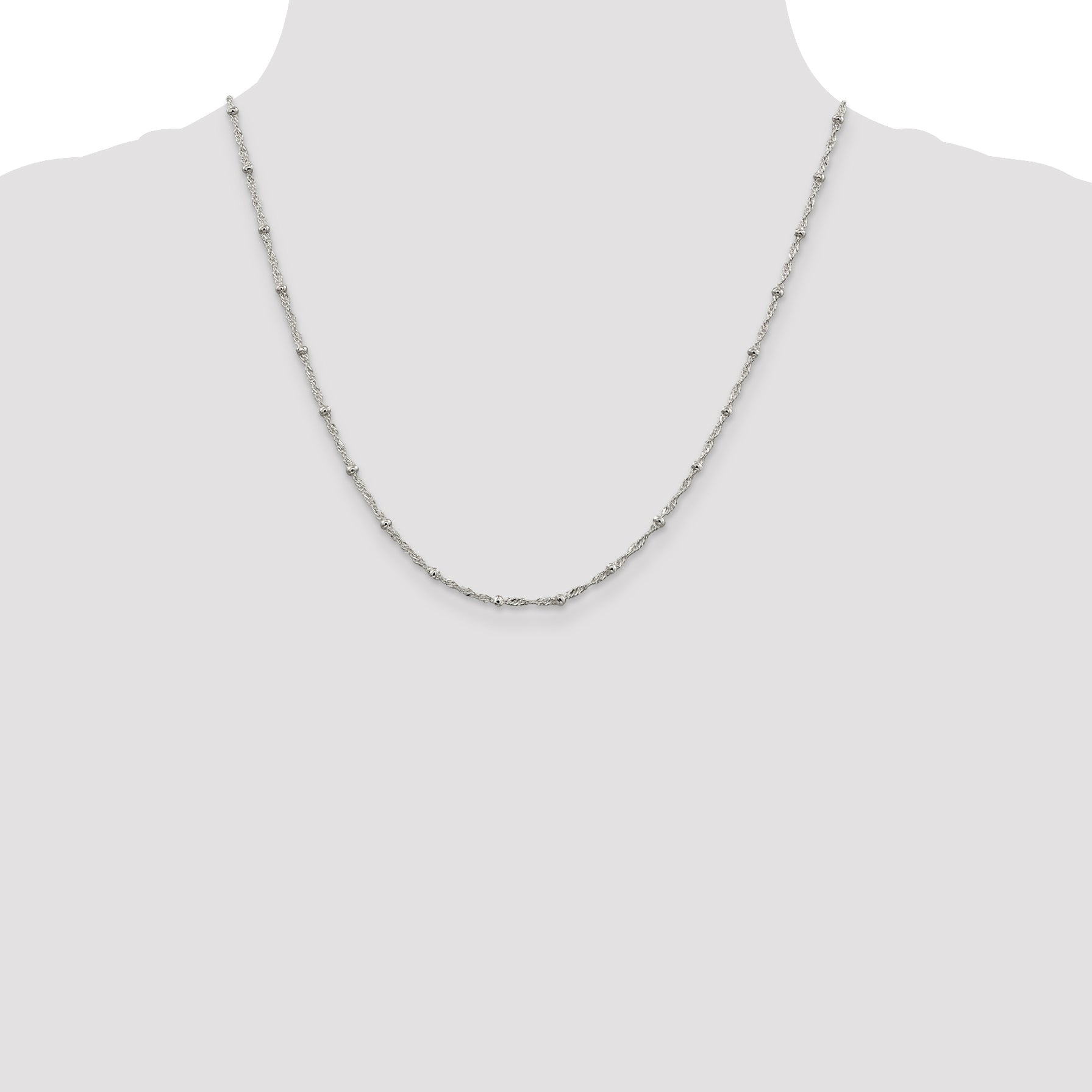 20 Inch Sterling Silver 2.5mm Singapore W/ Beads Chain Necklace
