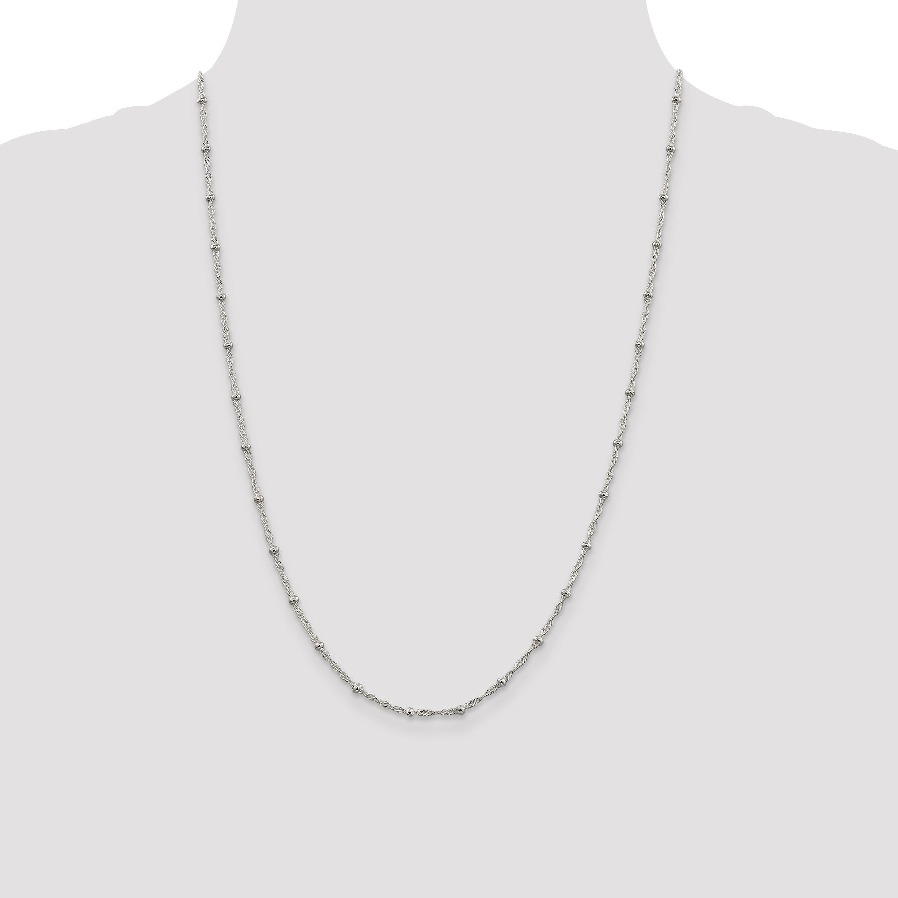 24 Inch Sterling Silver 2.5mm Singapore W/ Beads Chain Necklace