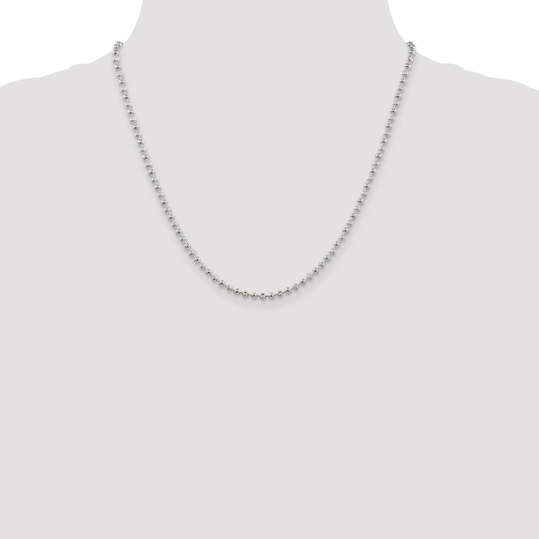 20 Inch Sterling Silver 3mm Fancy Beaded Chain Necklace