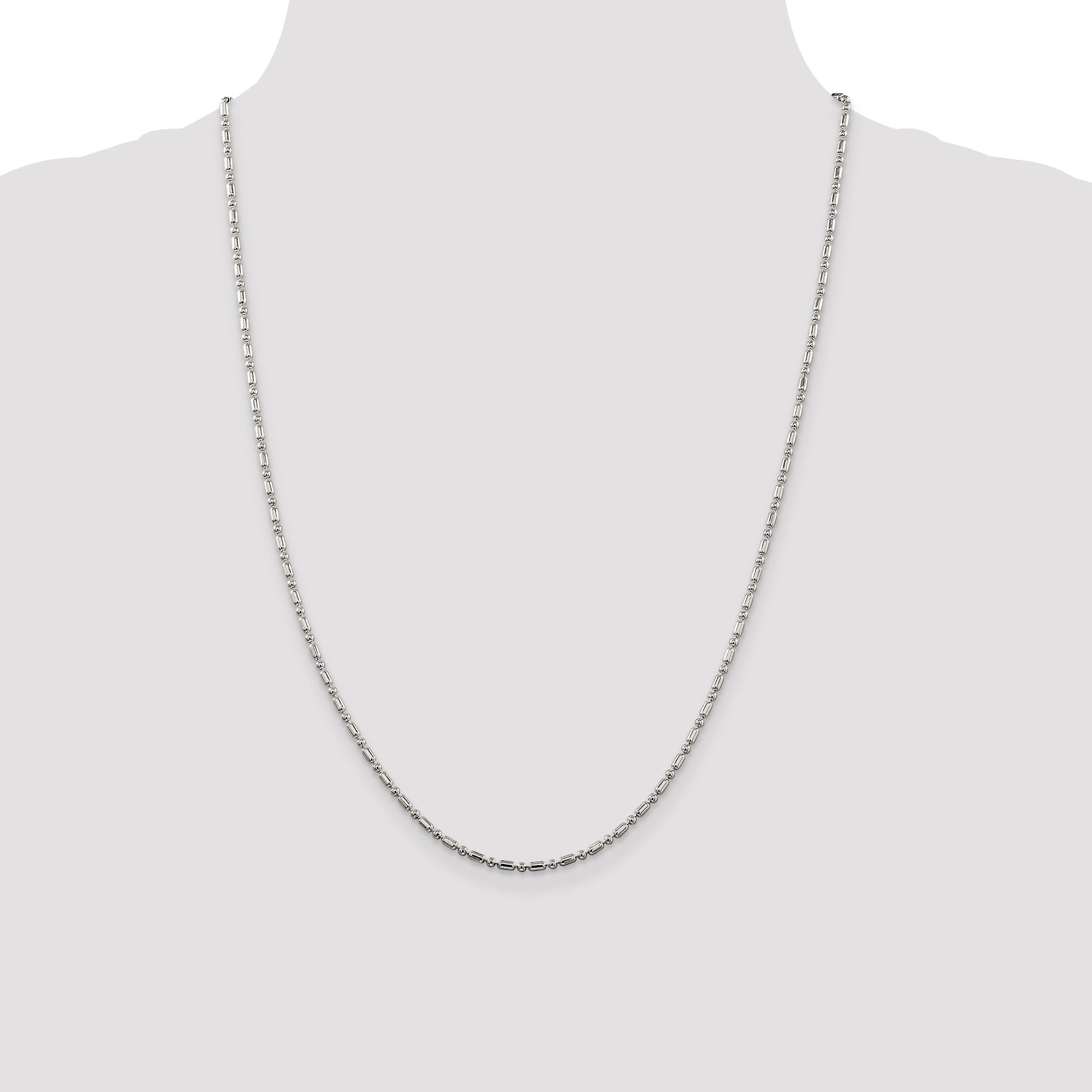 24 Inch Sterling Silver 2mm Fancy Beaded Chain Necklace