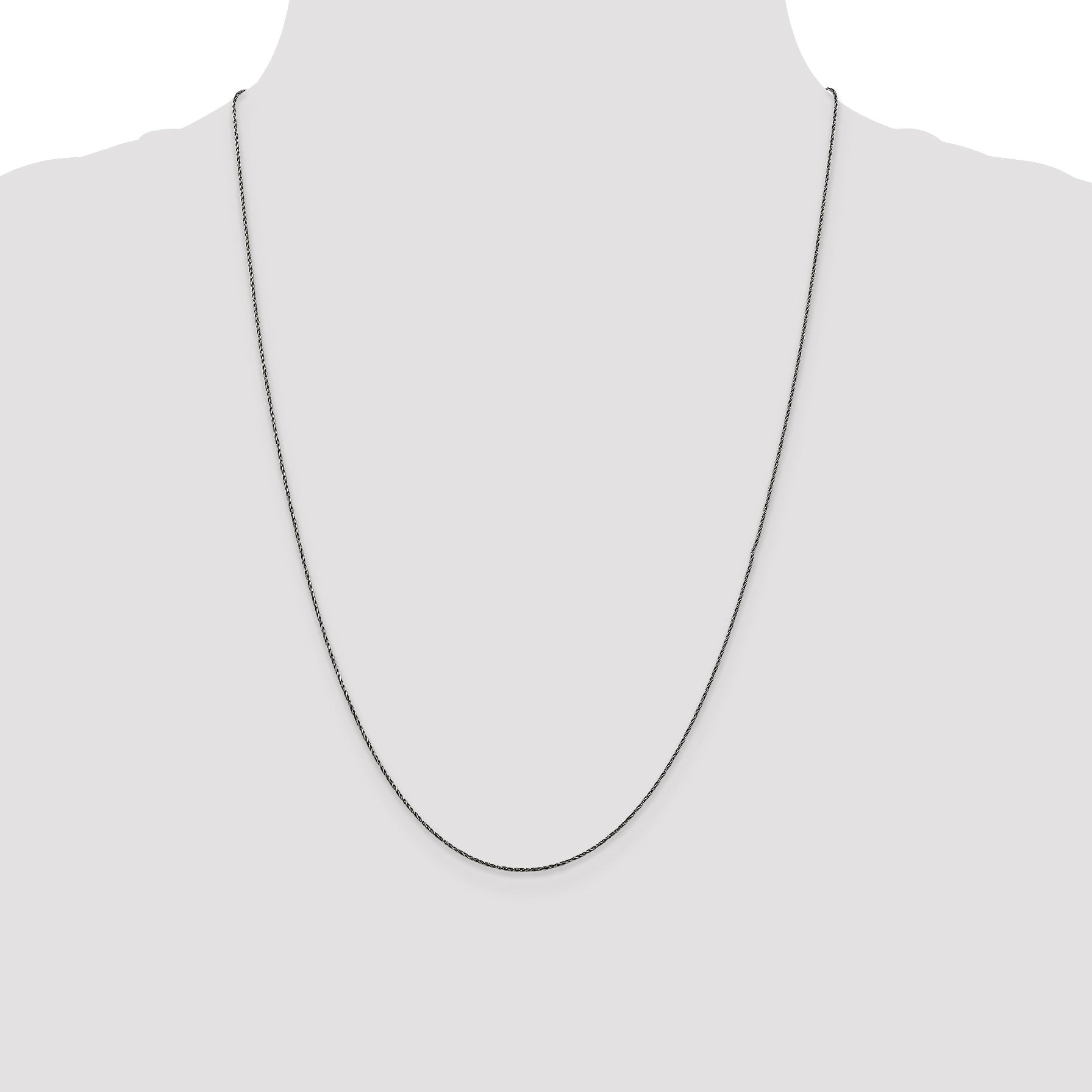 24 Inch Sterling Silver Ruthenium-Plated .75mm Twisted Tight Wheat Chain Necklace