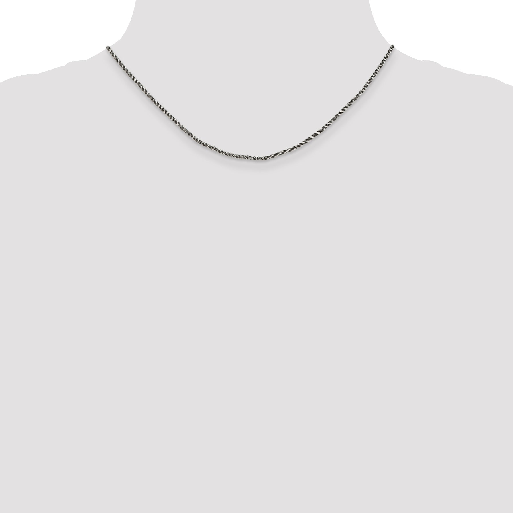 16 Inch Sterling Silver Ruthenium-Plated 1.7mm Twisted Tight Wheat Chain Necklace