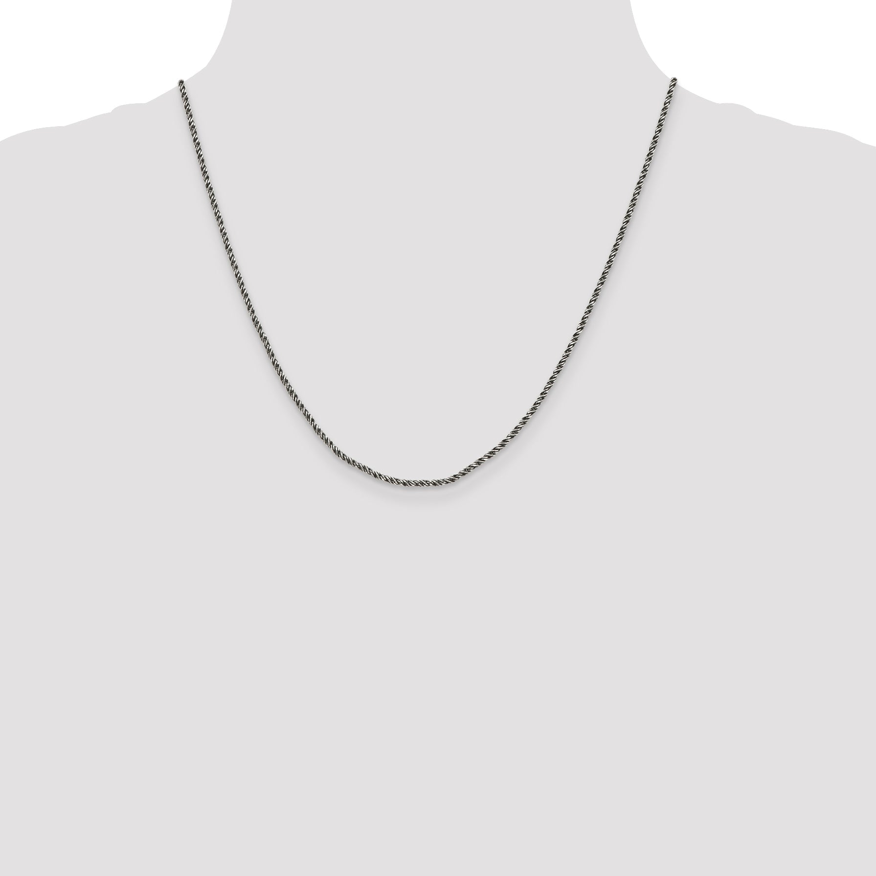 20 Inch Sterling Silver Ruthenium-Plated 1.7mm Twisted Tight Wheat Chain Necklace