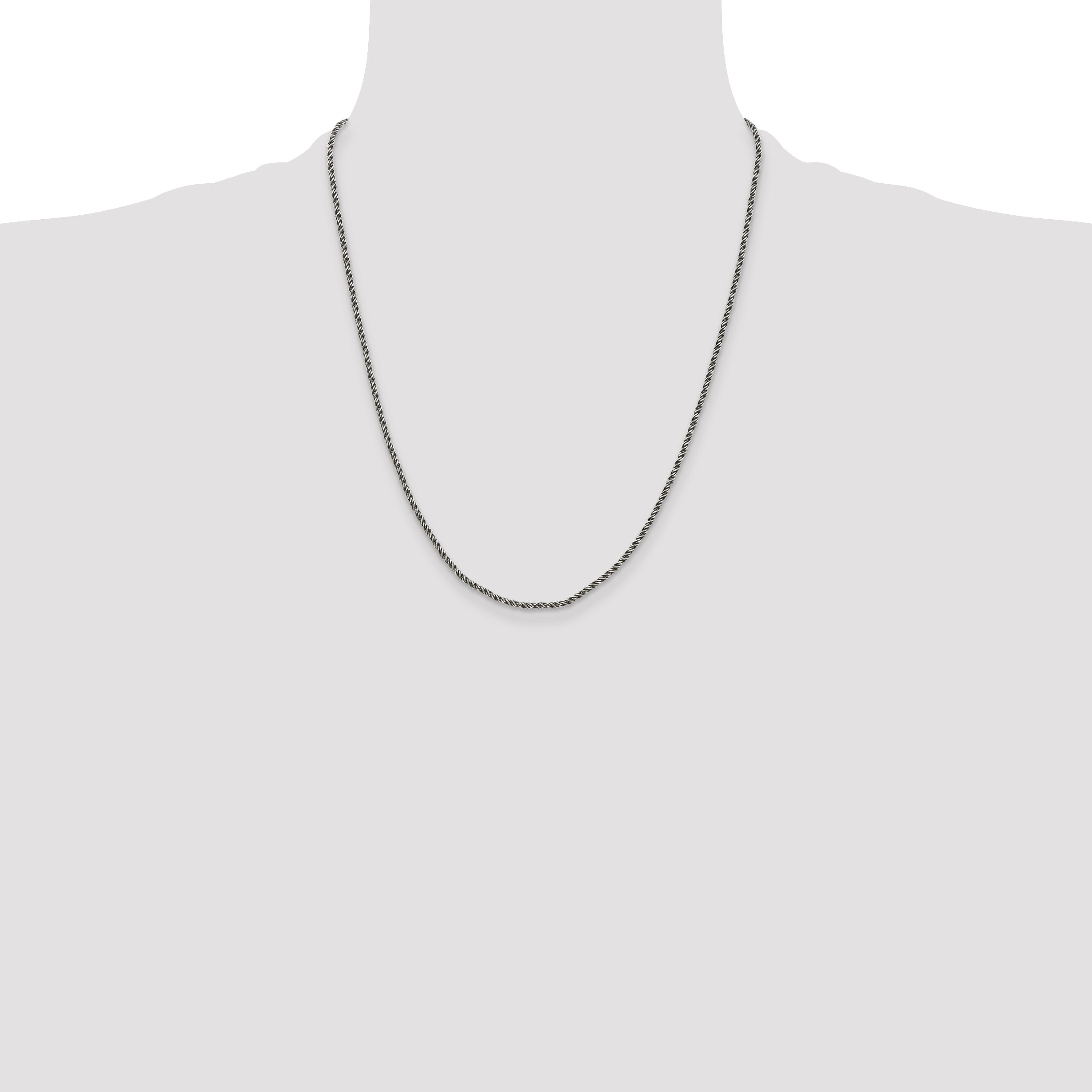 22 Inch Sterling Silver Ruthenium-Plated 1.7mm Twisted Tight Wheat Chain Necklace