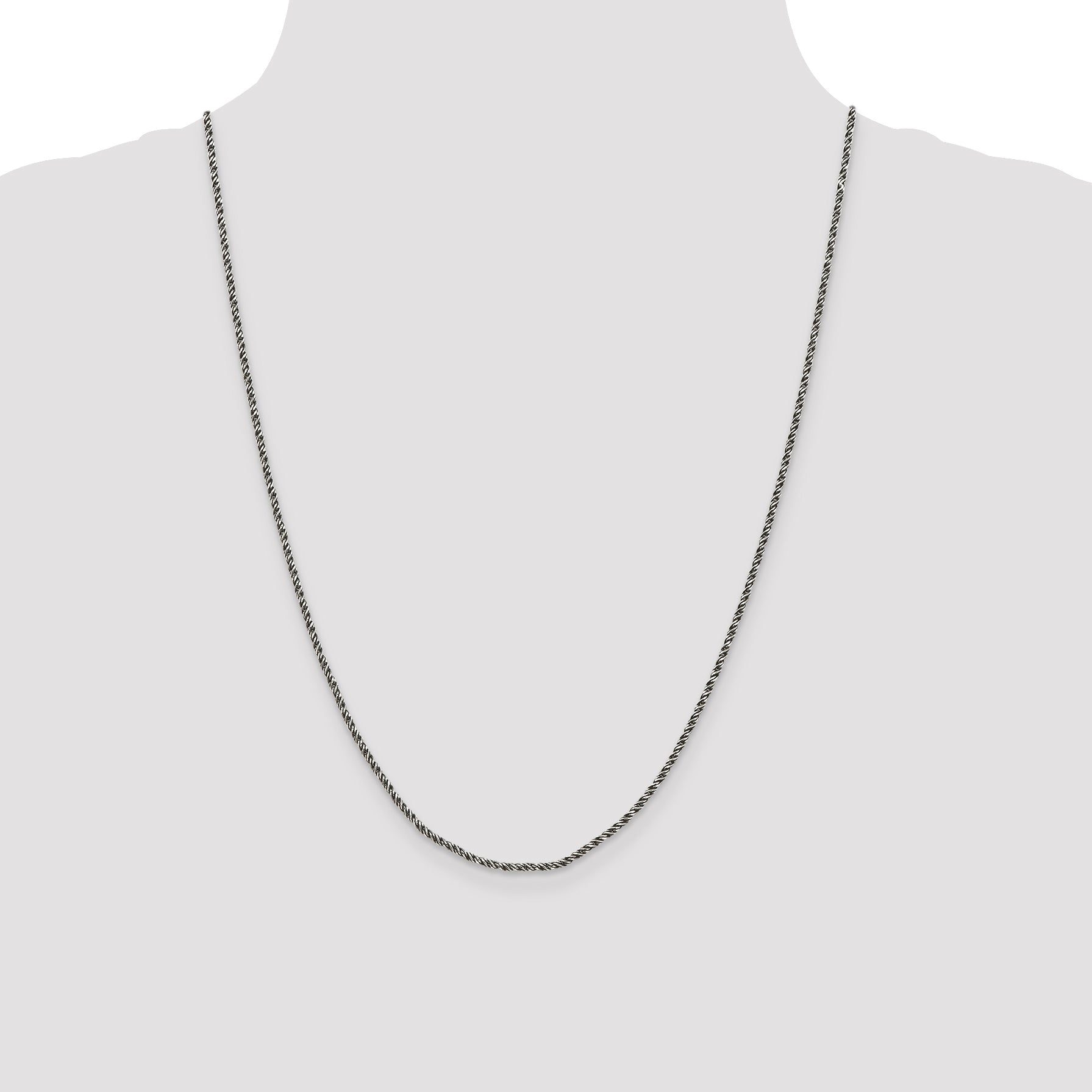 24 Inch Sterling Silver Ruthenium-Plated 1.7mm Twisted Tight Wheat Chain Necklace