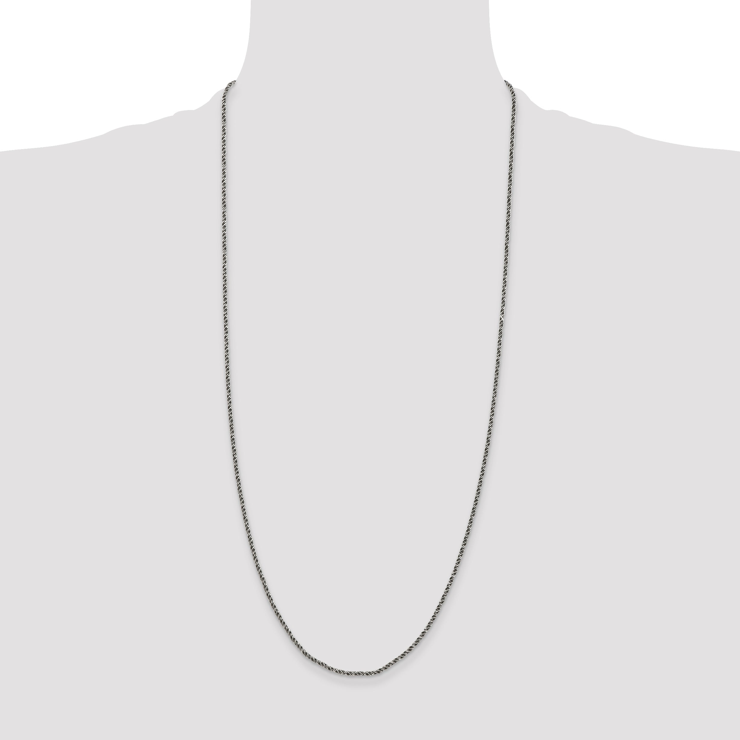30 Inch Sterling Silver Ruthenium-Plated 1.7mm Twisted Tight Wheat Chain Necklace