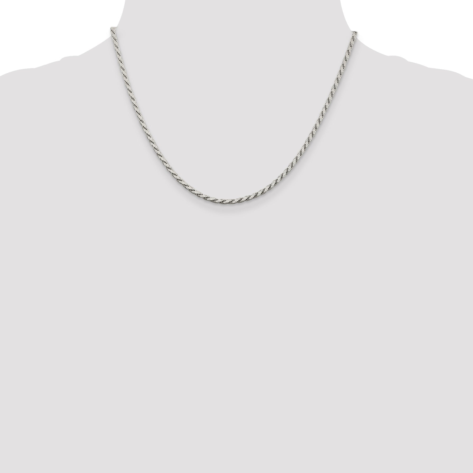 18 Inch Sterling Silver 2.5mm Flat Rope Chain Necklace