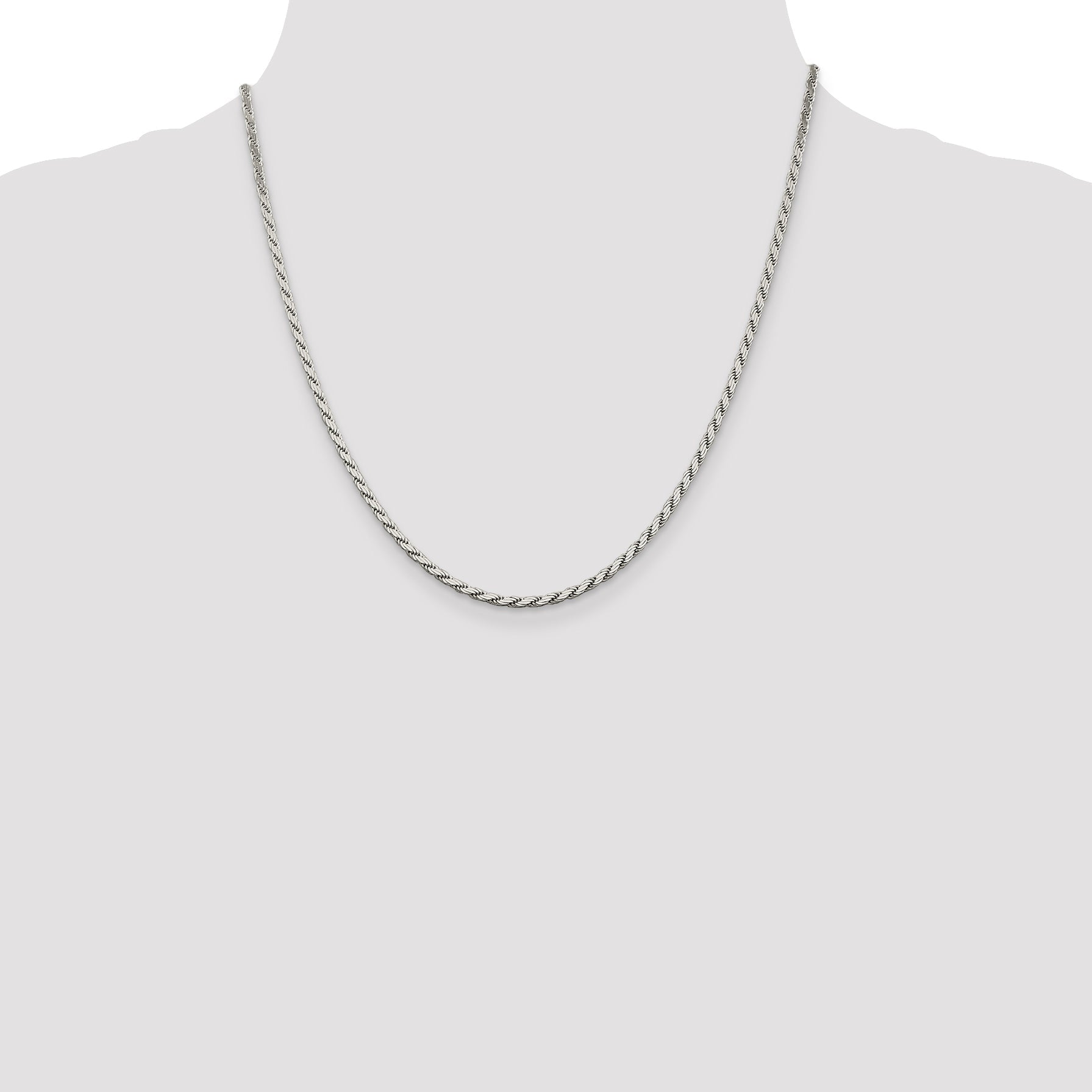 20 Inch Sterling Silver 2.5mm Flat Rope Chain Necklace