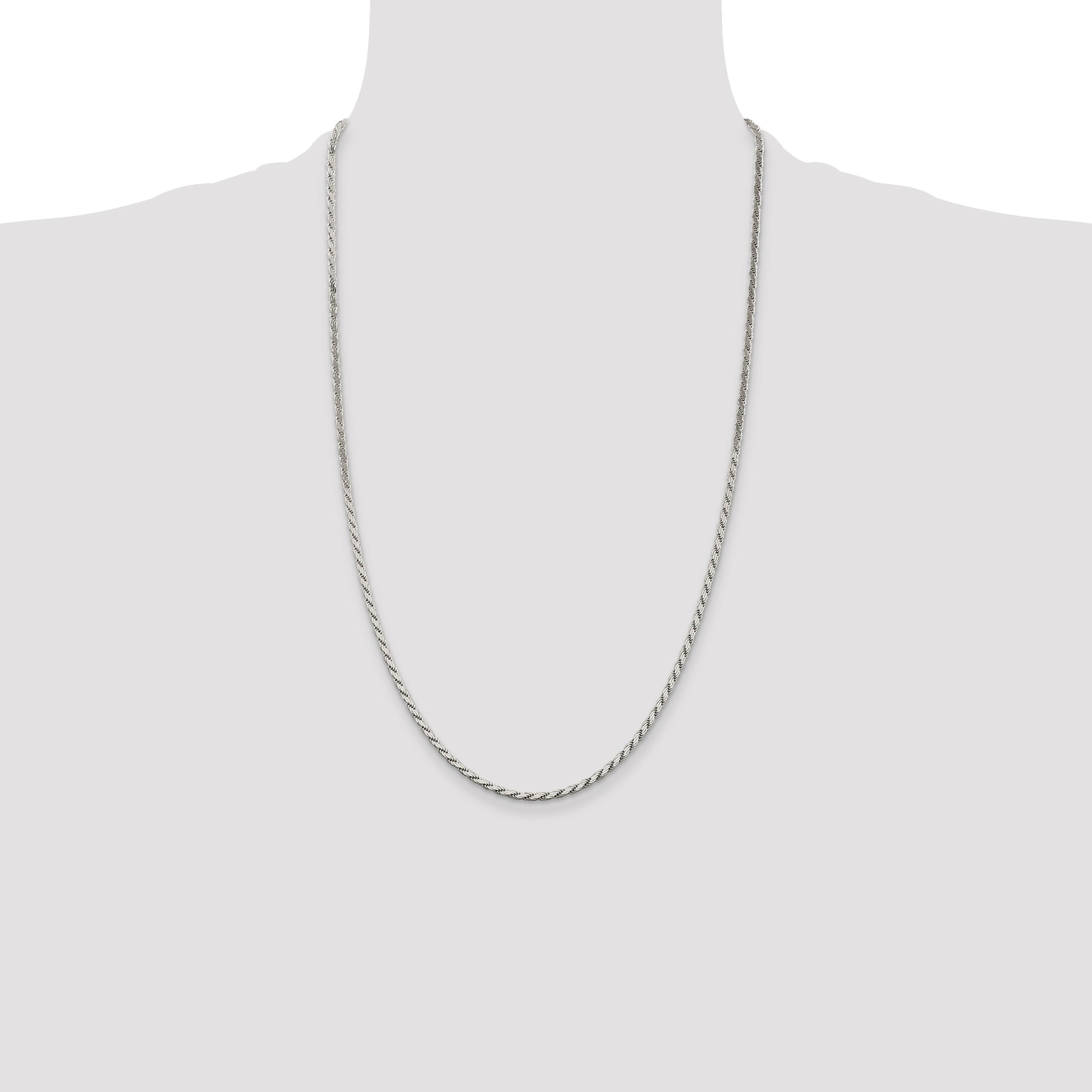 26 Inch Sterling Silver 2.5mm Flat Rope Chain Necklace