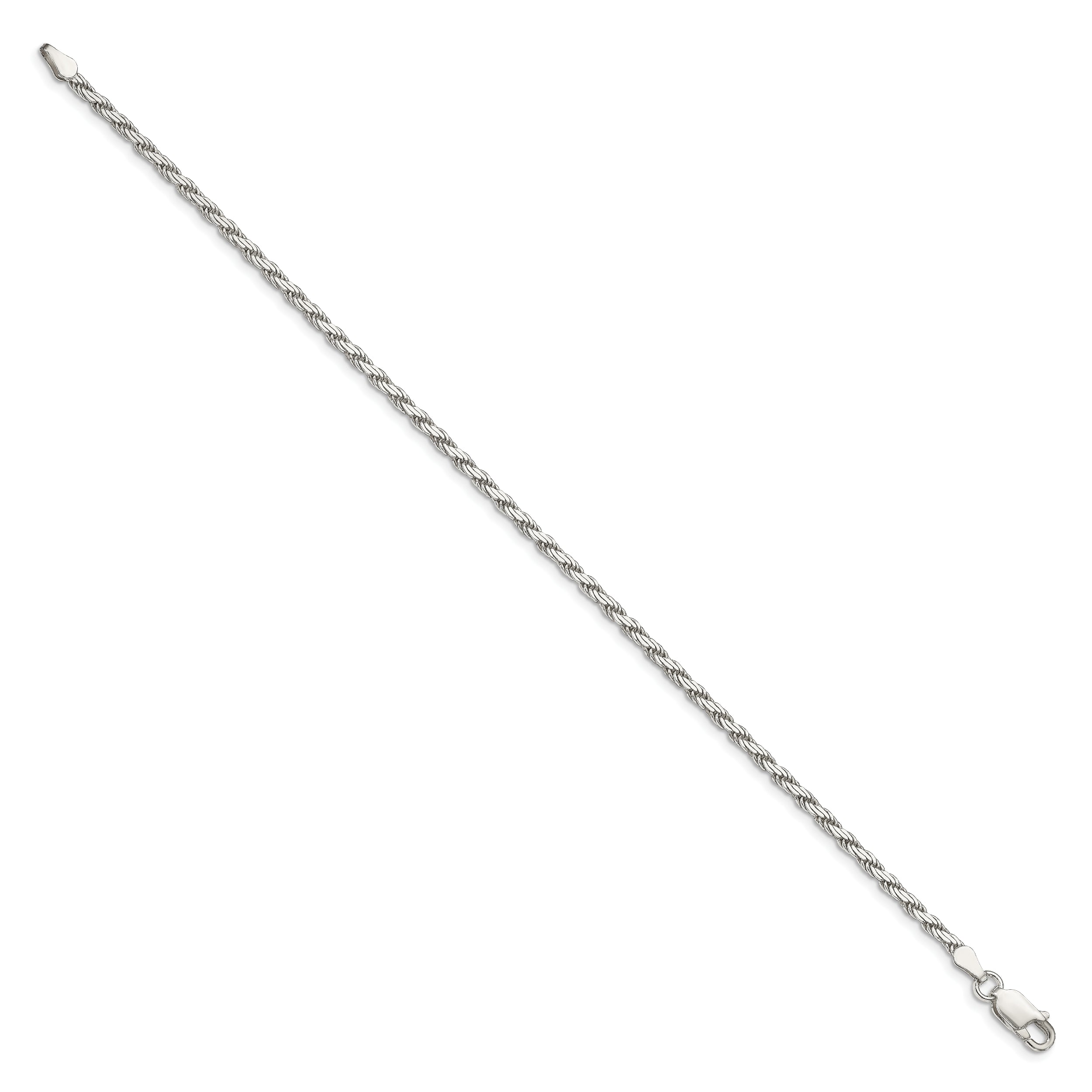 7 Inch Sterling Silver 2.5mm Flat Rope Chain Bracelet