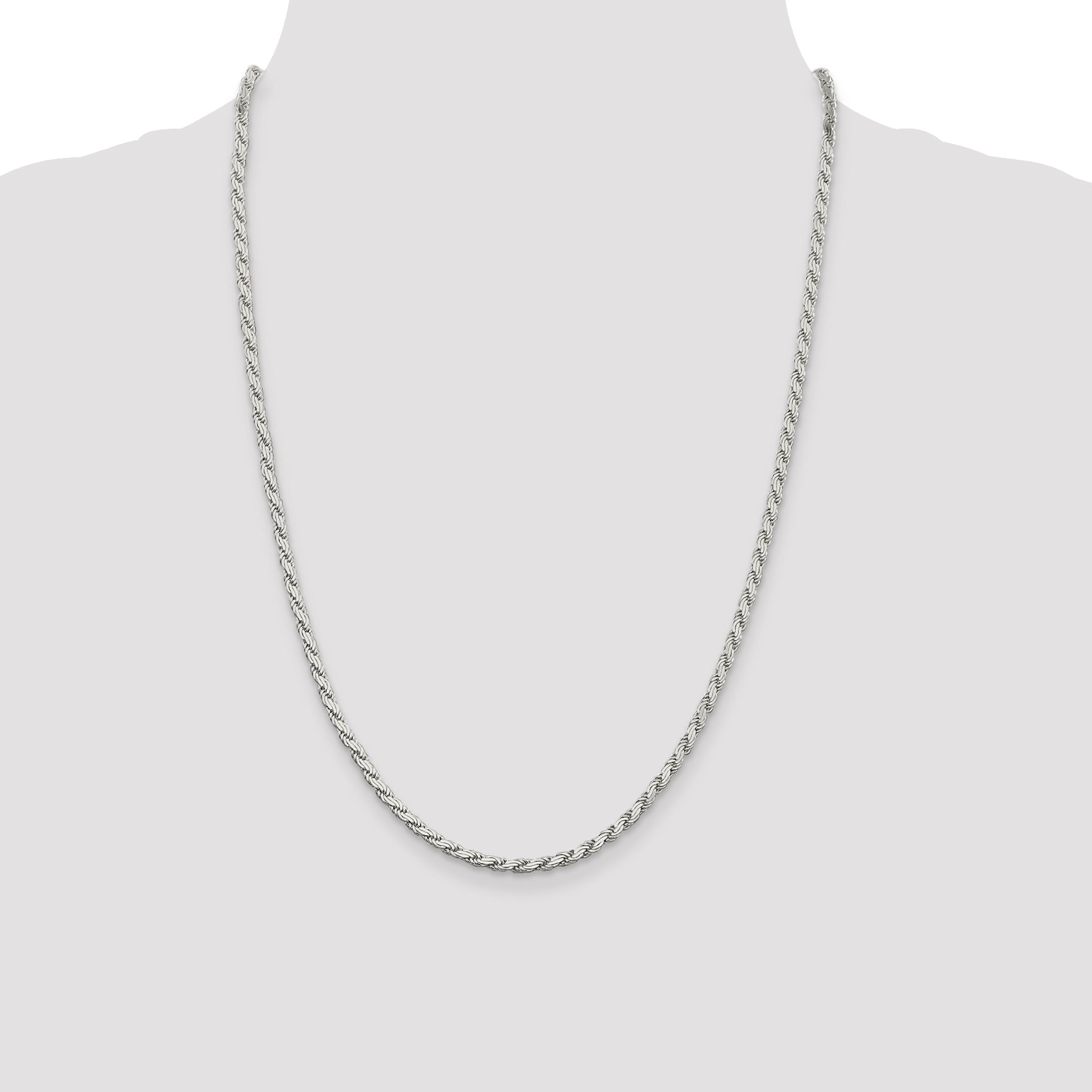 24 Inch Sterling Silver 3.1mm Flat Rope Chain Necklace