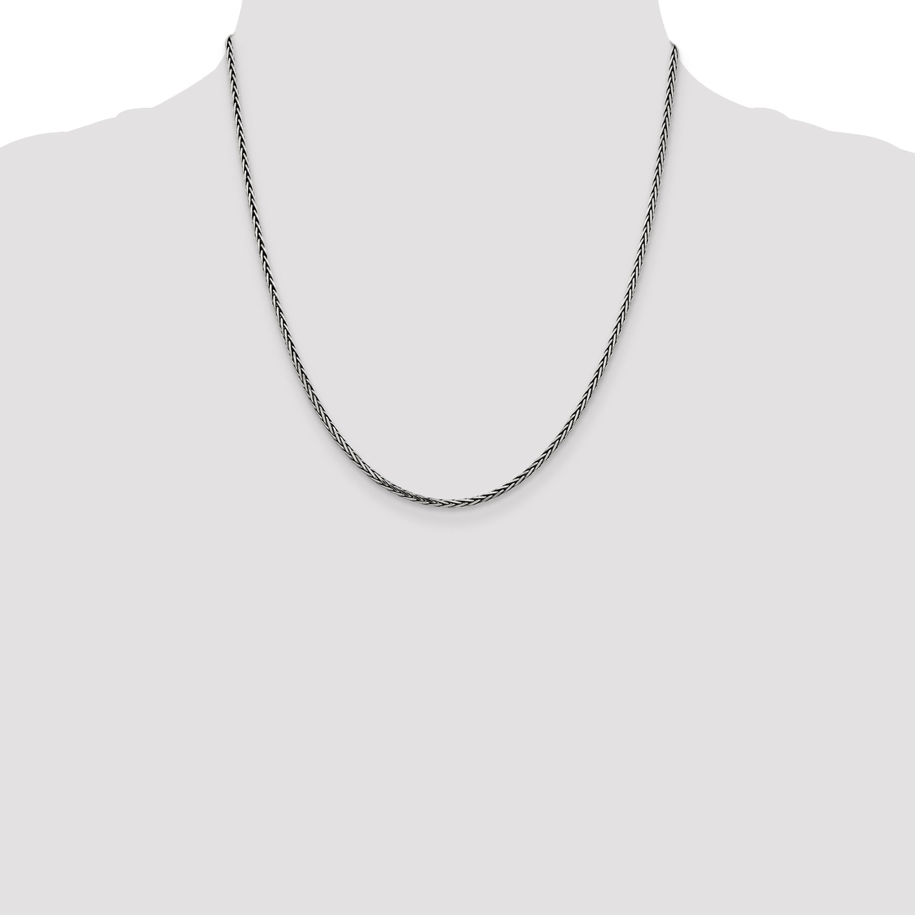 20 Inch Sterling Silver Antiqued 2.2mm Solid Square Spiga Chain Necklace