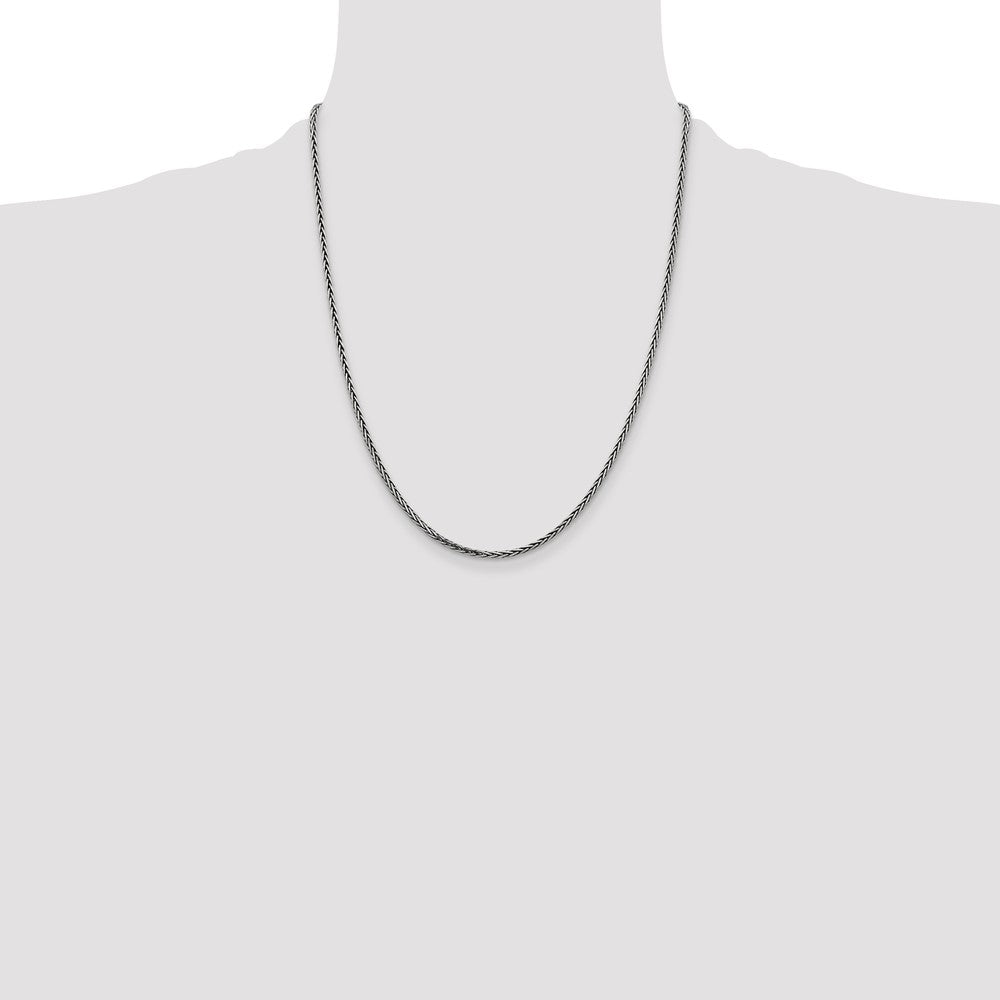 22 Inch Sterling Silver Antiqued 2.2mm Solid Square Spiga Chain Necklace