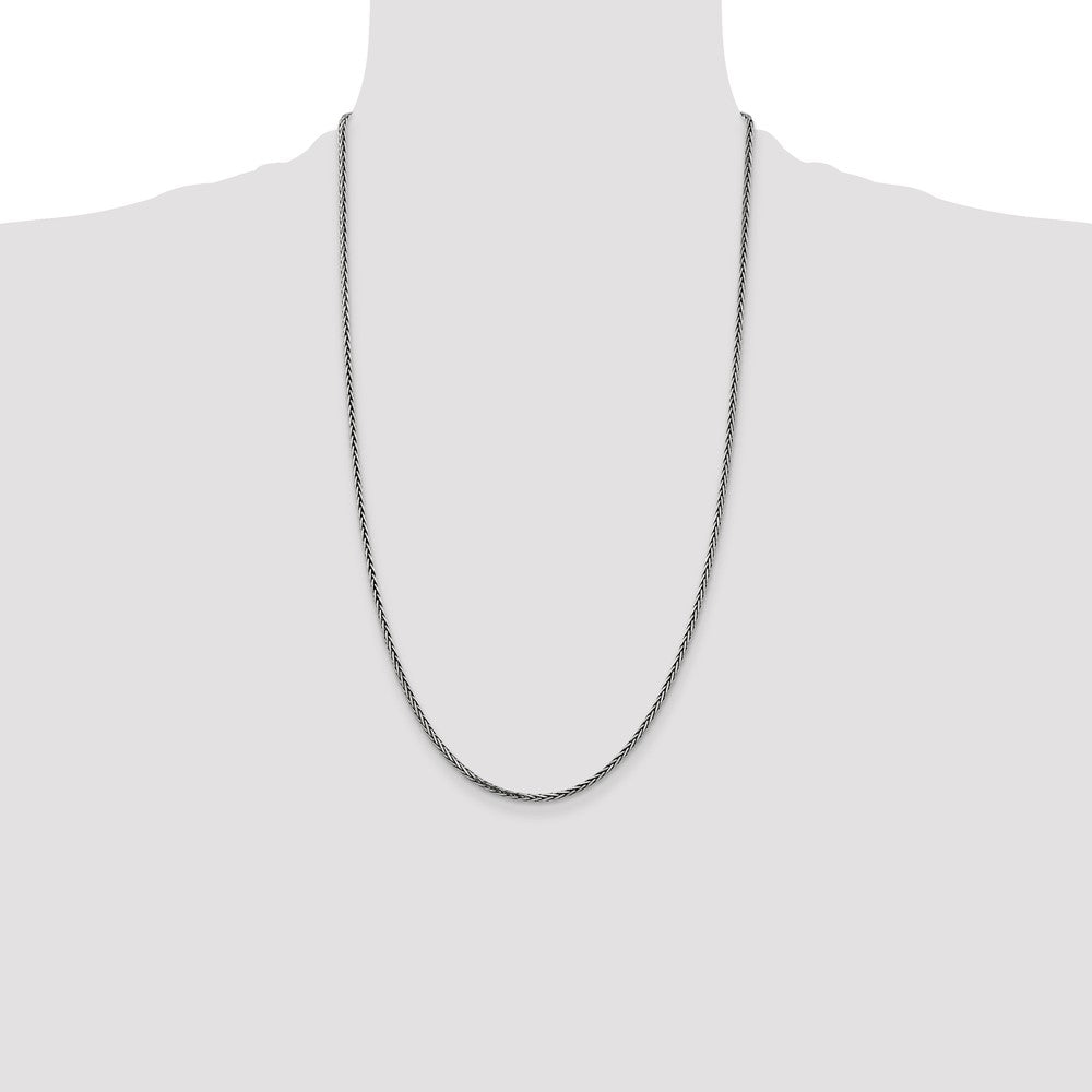 26 Inch Sterling Silver Antiqued 2.2mm Solid Square Spiga Chain Necklace