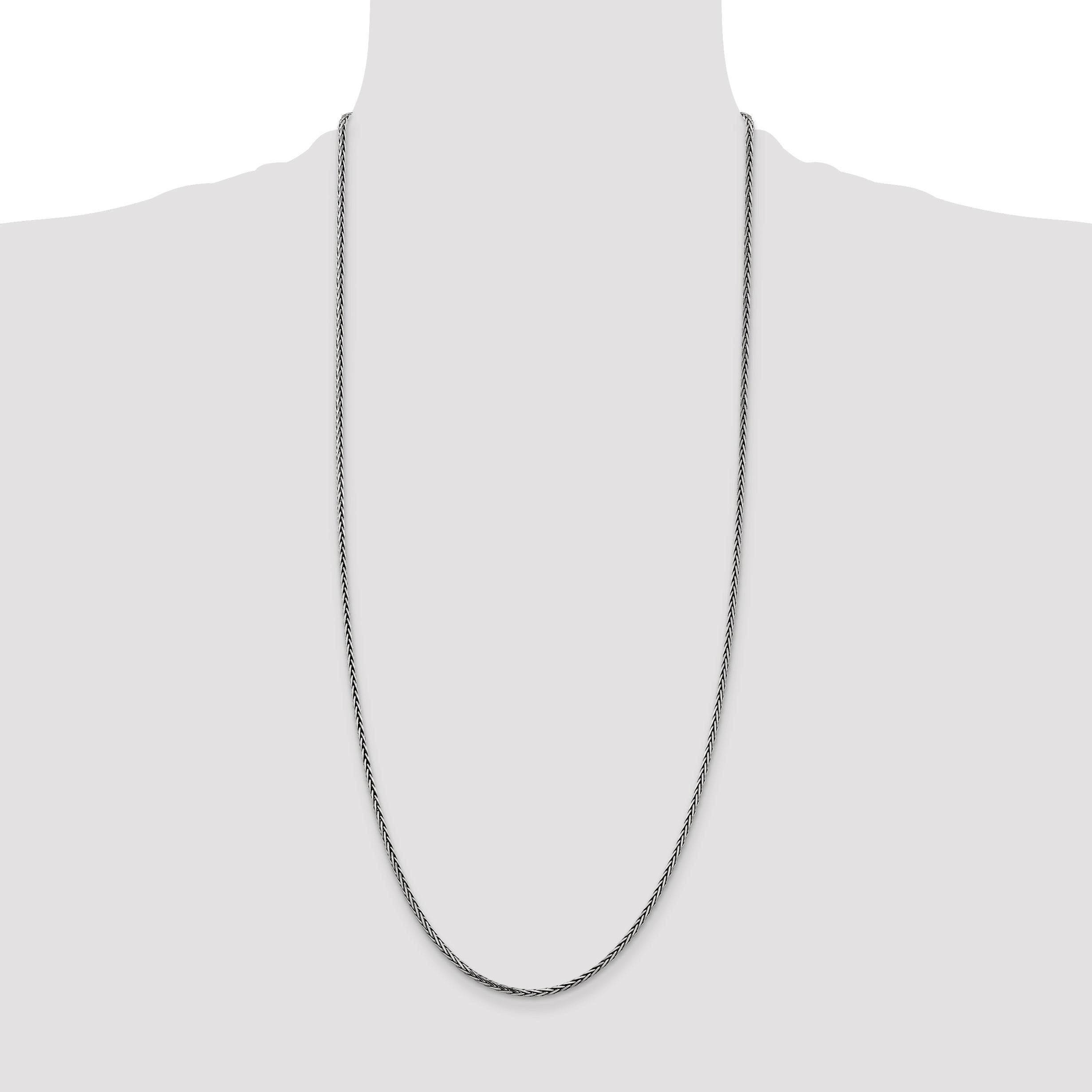 30 Inch Sterling Silver Antiqued 2.2mm Solid Square Spiga Chain Necklace