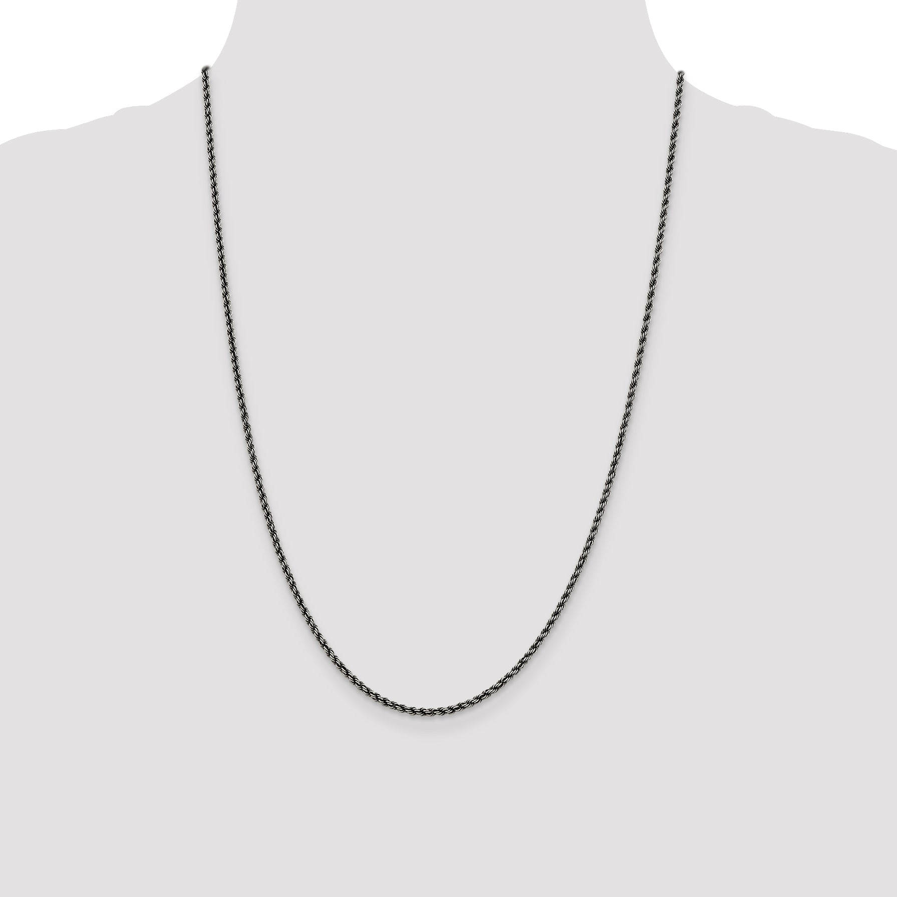24 Inch Sterling Silver Ruthenium-Plated 2.3mm Rope Chain Necklace