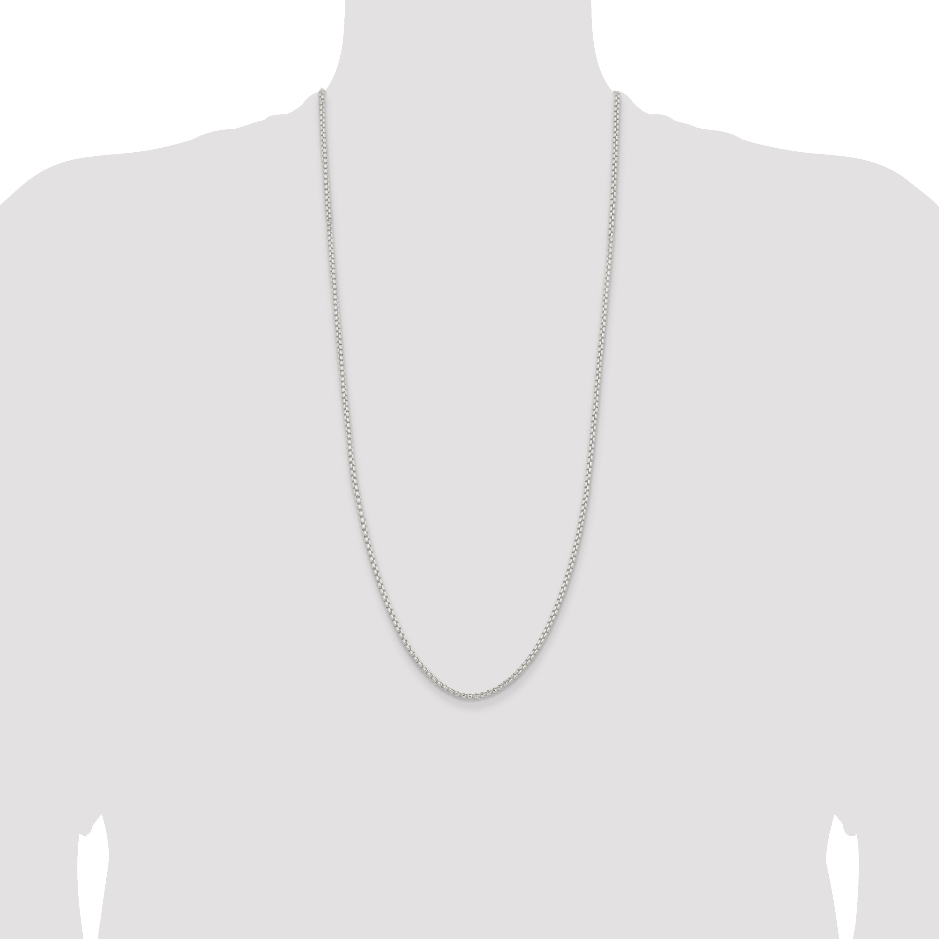 30 Inch Sterling Silver 2.6mm Round Box Chain Necklace