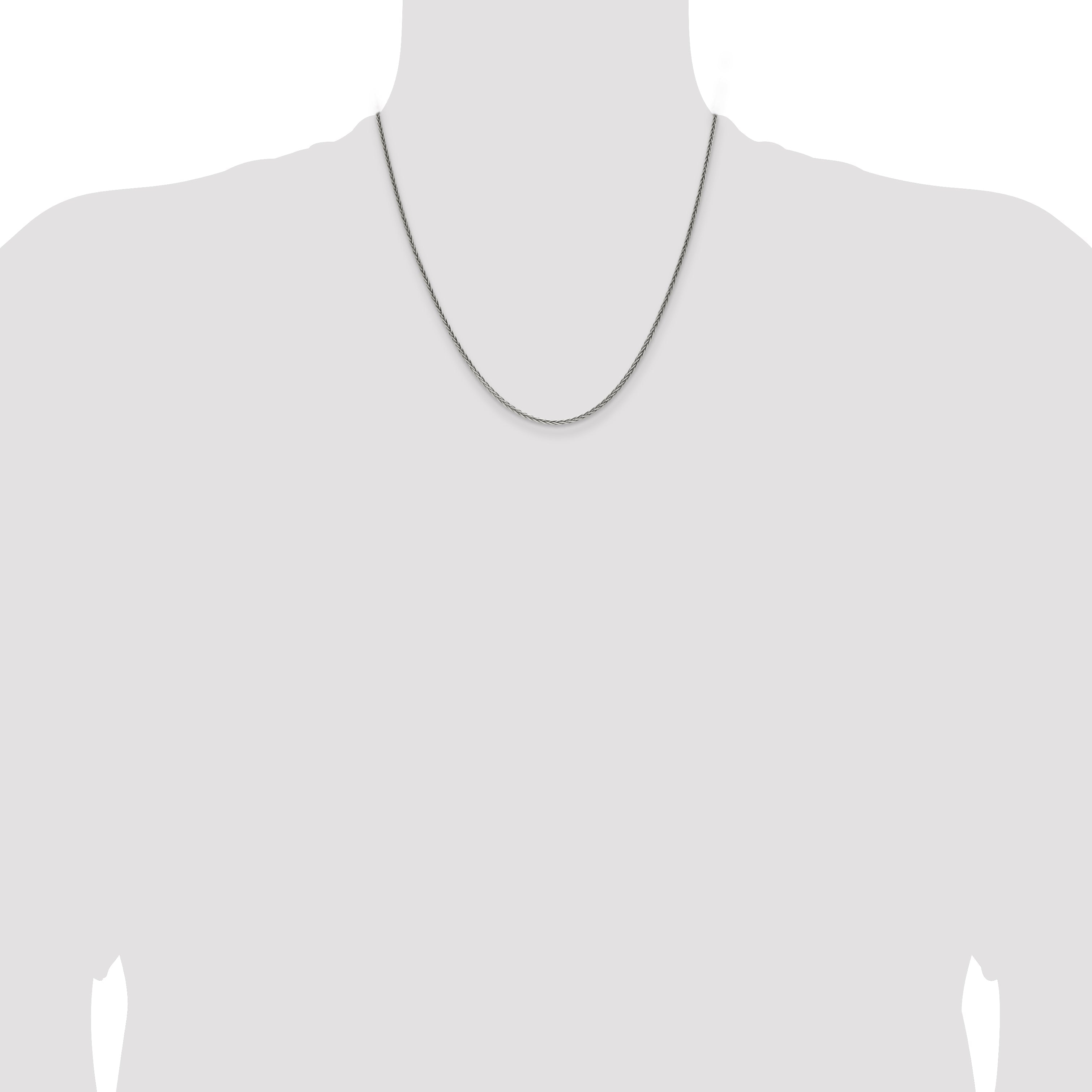 20 Inch Sterling Silver Antiqued 1.6mm Solid Square Spiga Chain Necklace