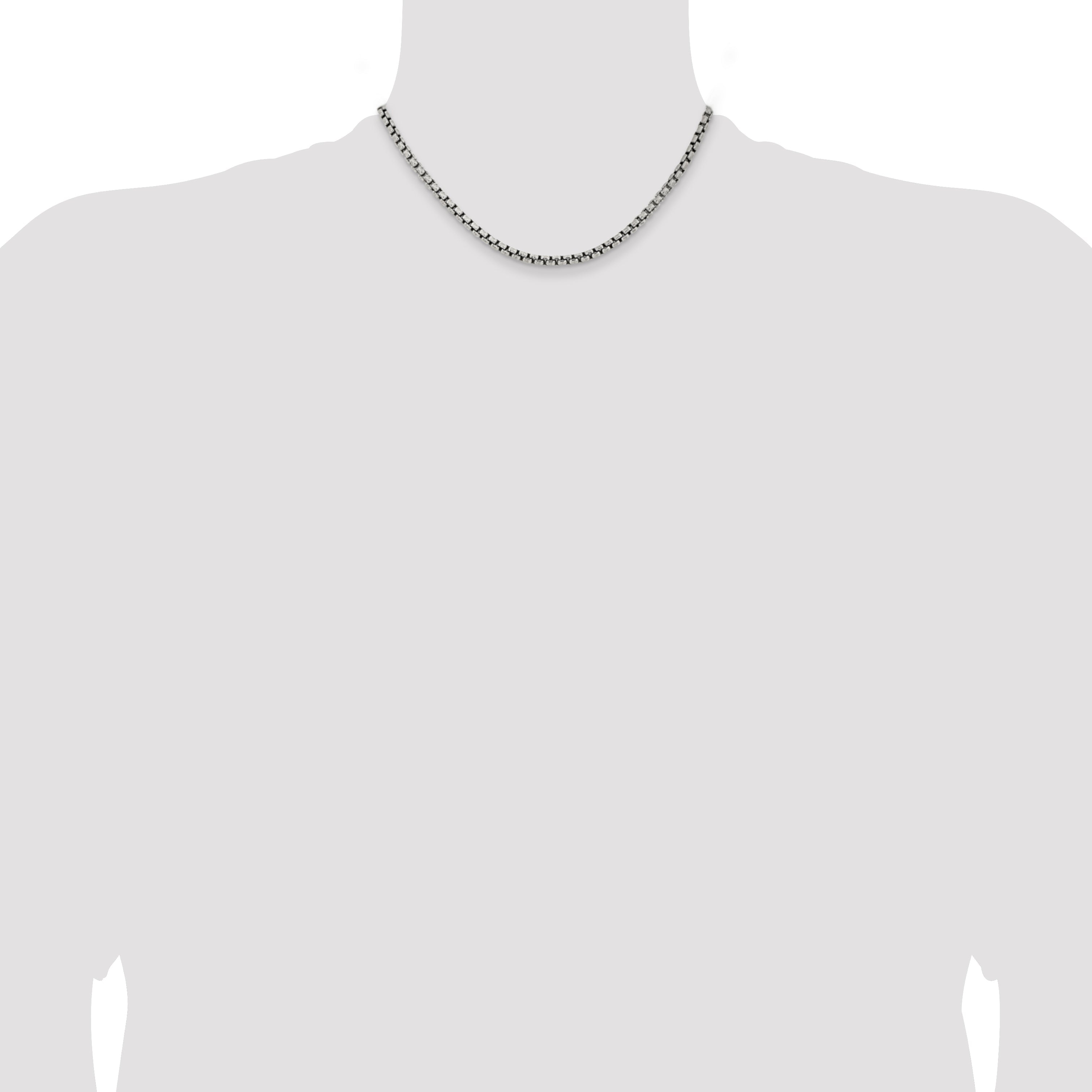 16 Inch Sterling Silver Antiqued 3.6mm Round Box Chain Necklace