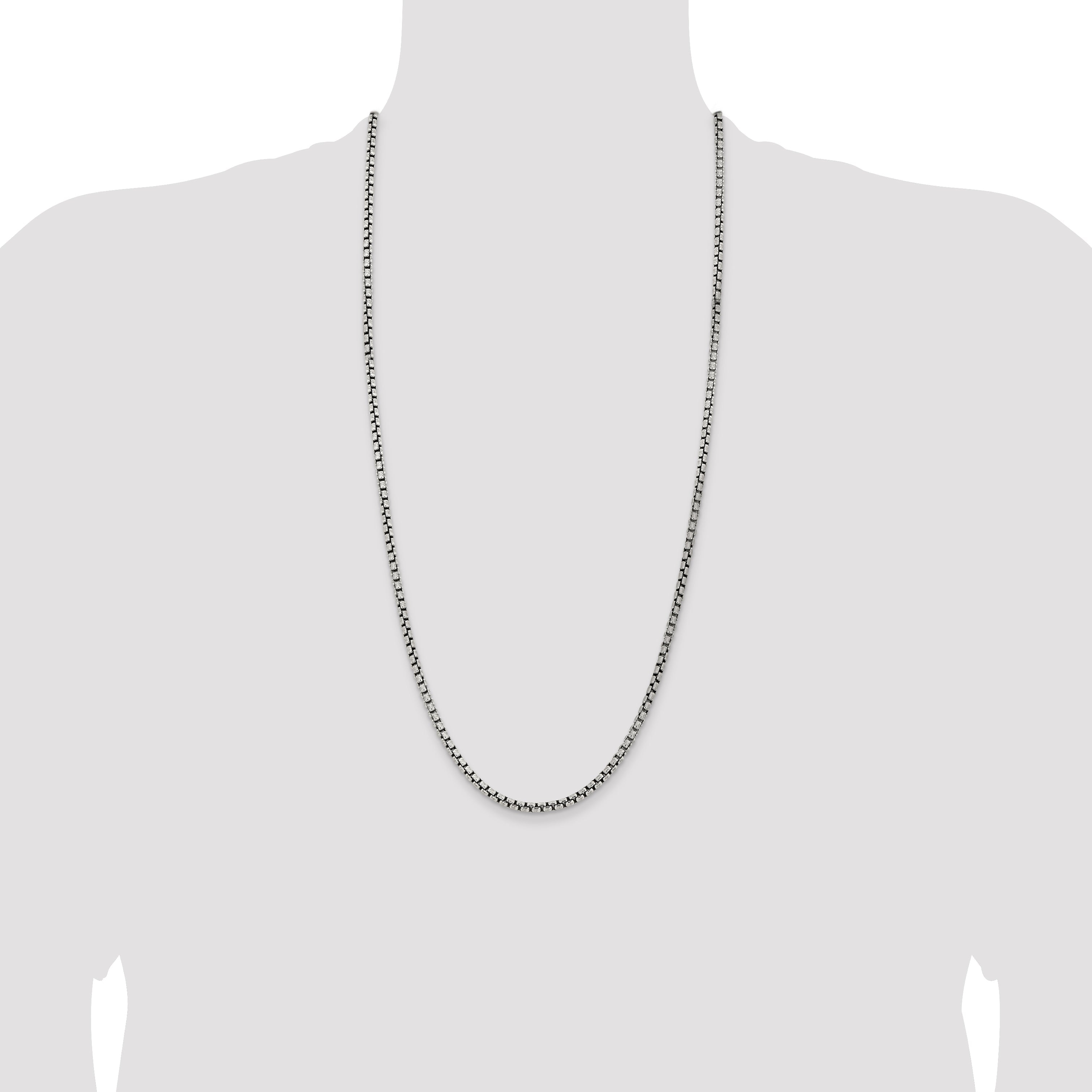30 Inch Sterling Silver Antiqued 3.6mm Round Box Chain Necklace