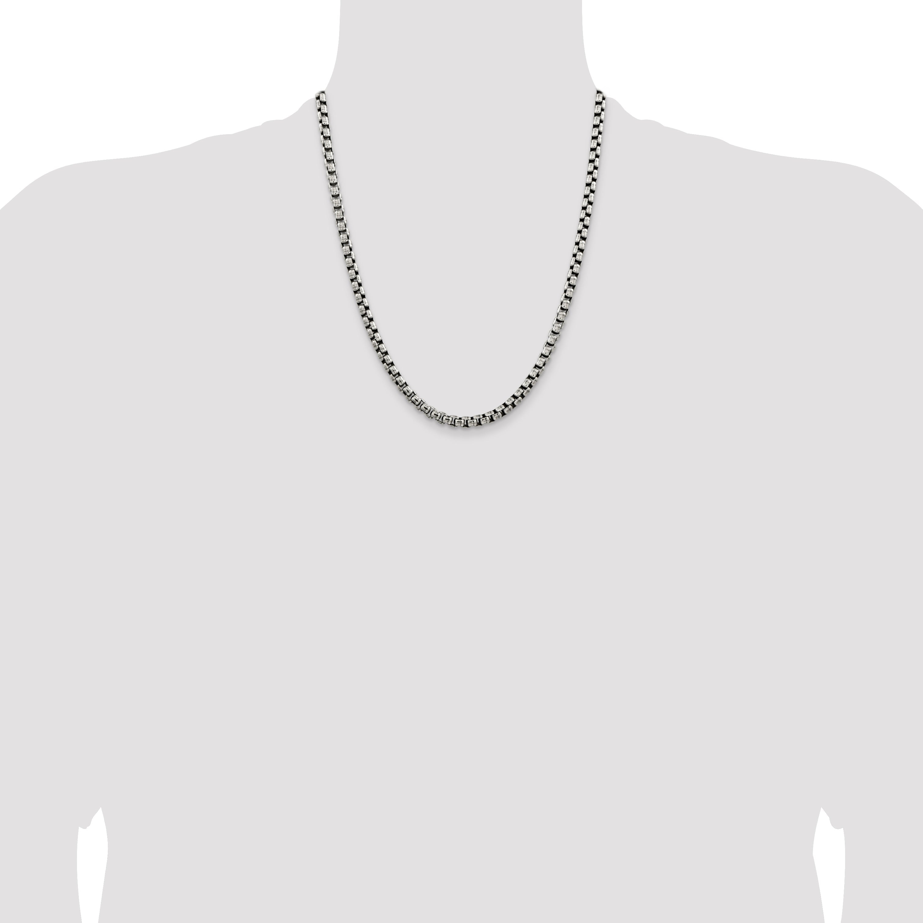 22 Inch Sterling Silver Antiqued 5.2mm Round Box Chain Necklace