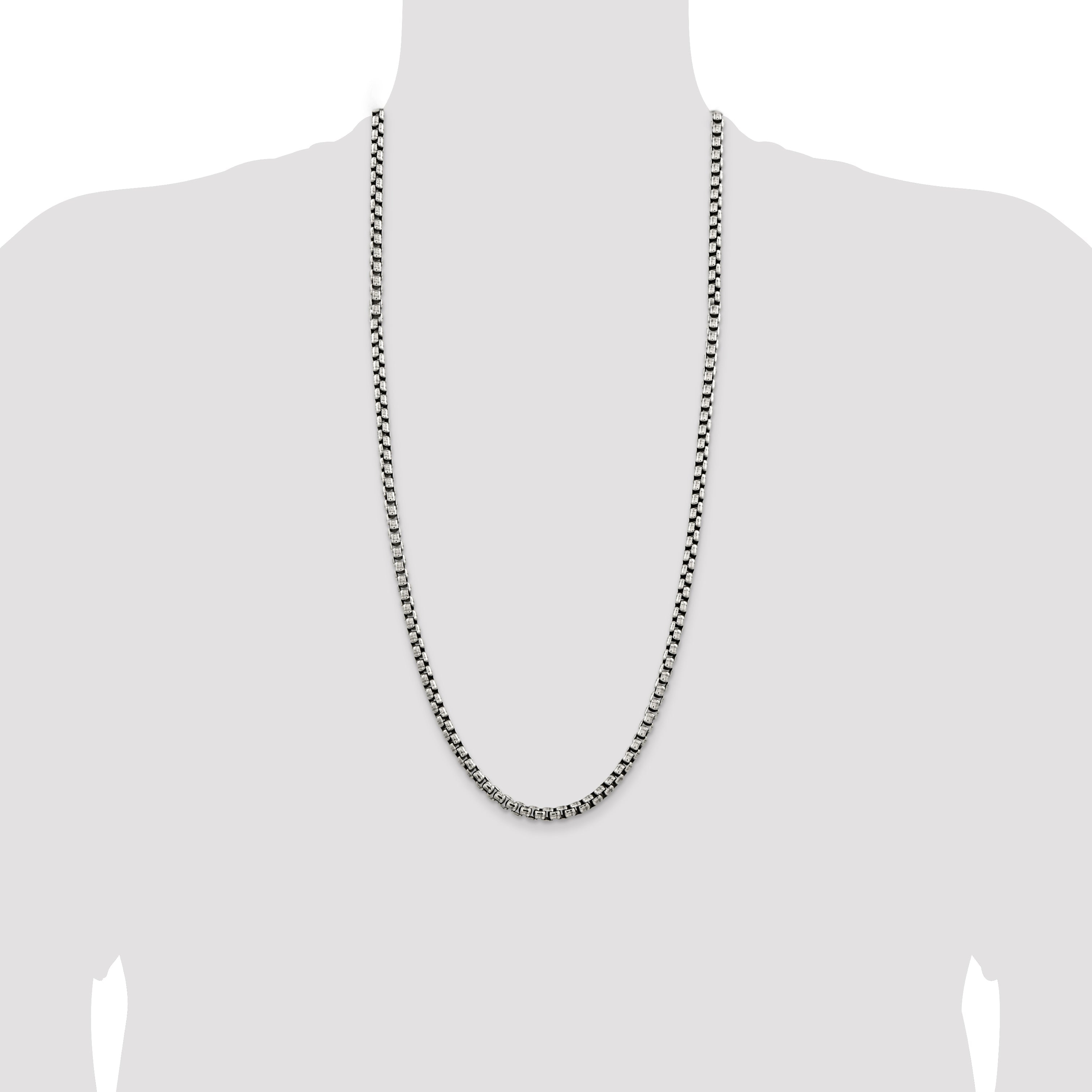 30 Inch Sterling Silver Antiqued 5.2mm Round Box Chain Necklace