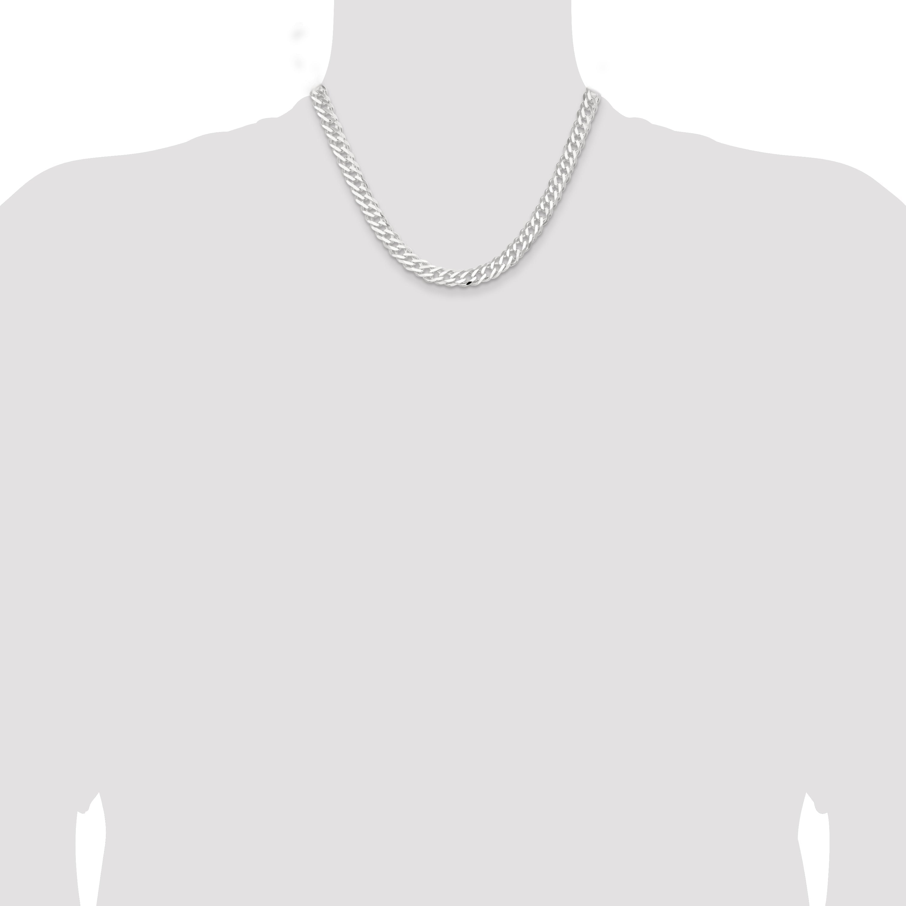 18 Inch Sterling Silver 7.75mm 6 Side D/C Flat Double Curb Chain Necklace