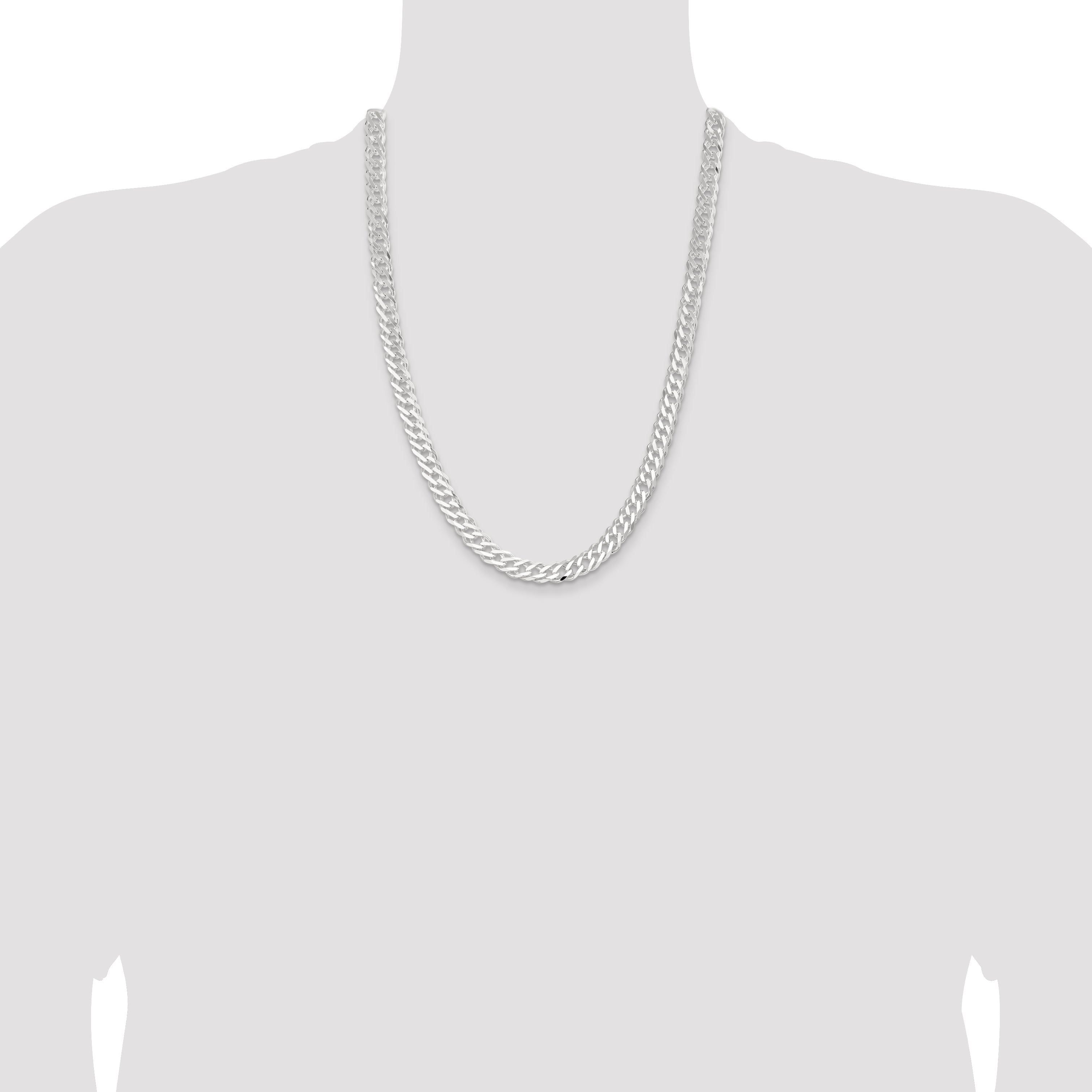 24 Inch Sterling Silver 7.75mm 6 Side D/C Flat Double Curb Chain Necklace