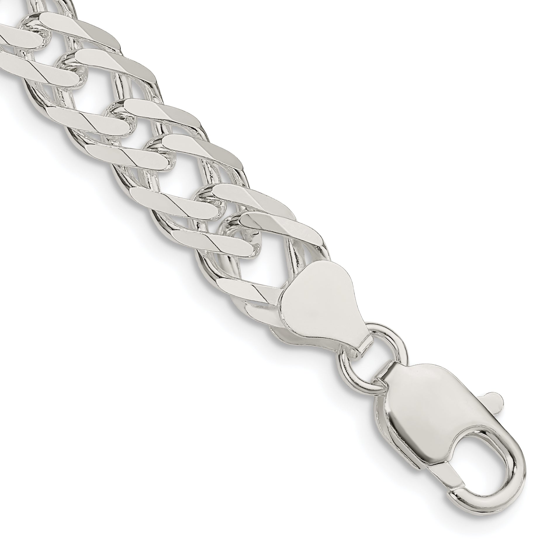 8 Inch Sterling Silver 7.75mm 6 Side D/C Flat Double Curb Chain Bracelet