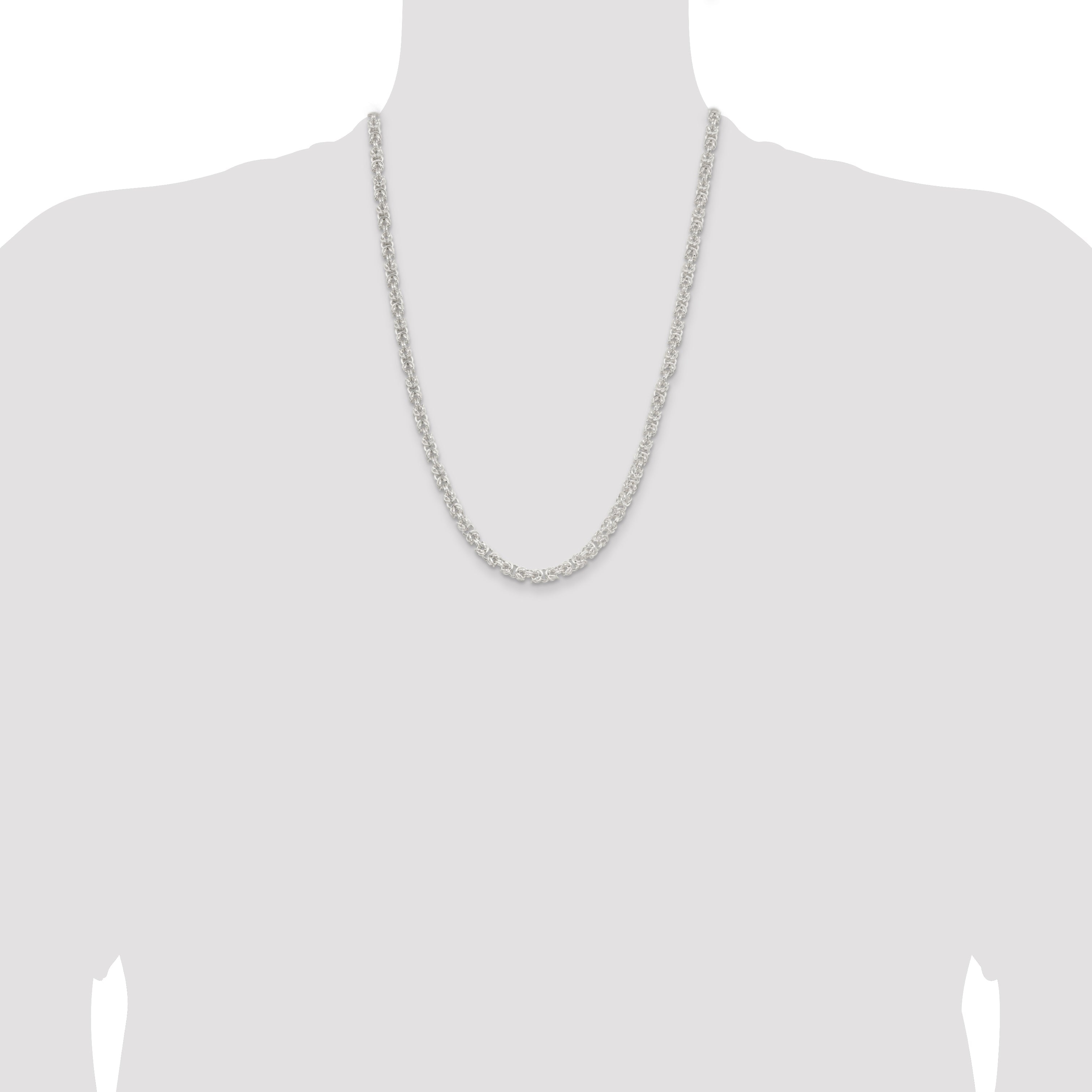 24 Inch Sterling Silver 4.75mm Rounded Byzantine Chain Necklace