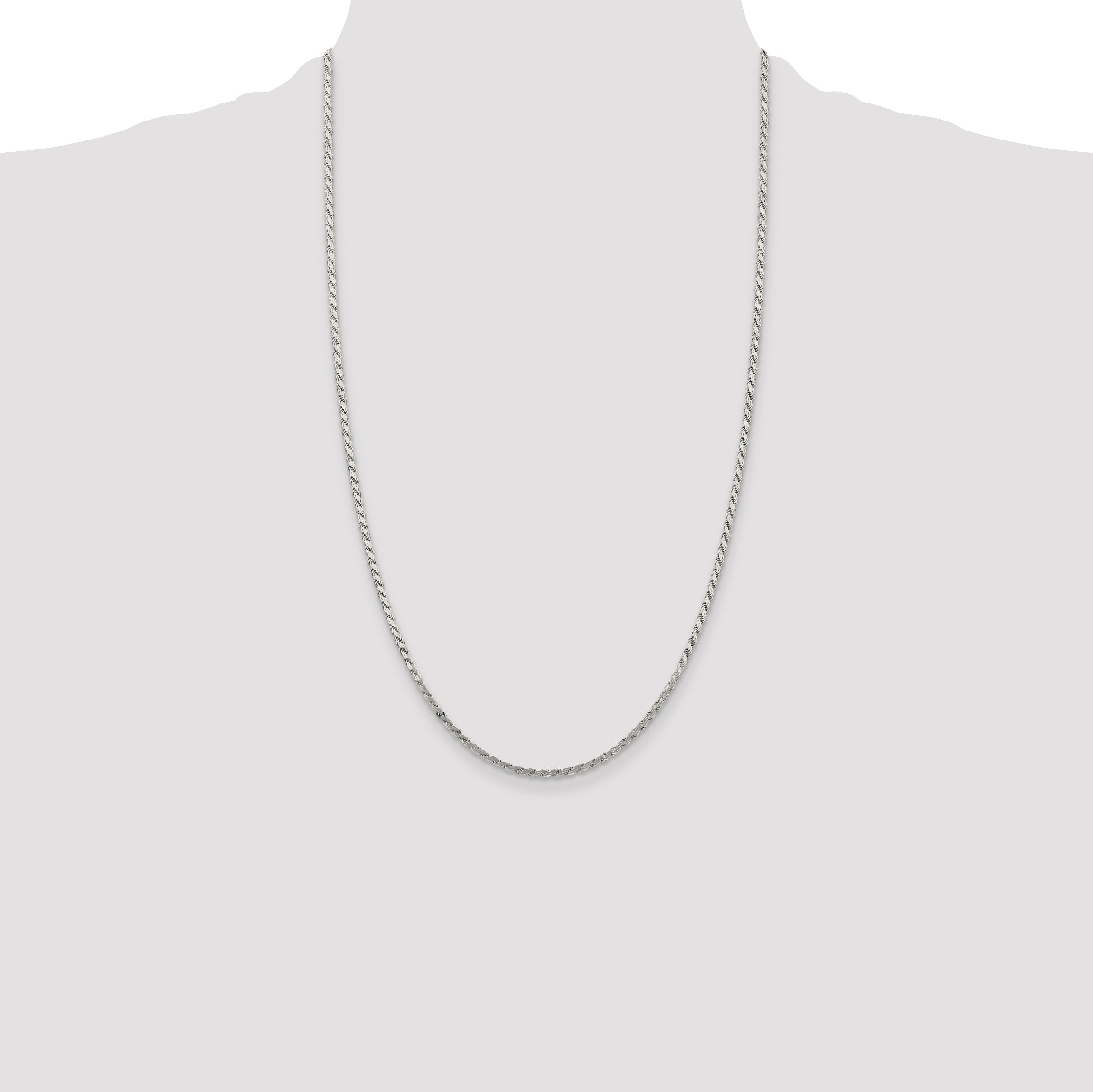 26 Inch Sterling Silver 2.25mm Flat Rope Chain Necklace