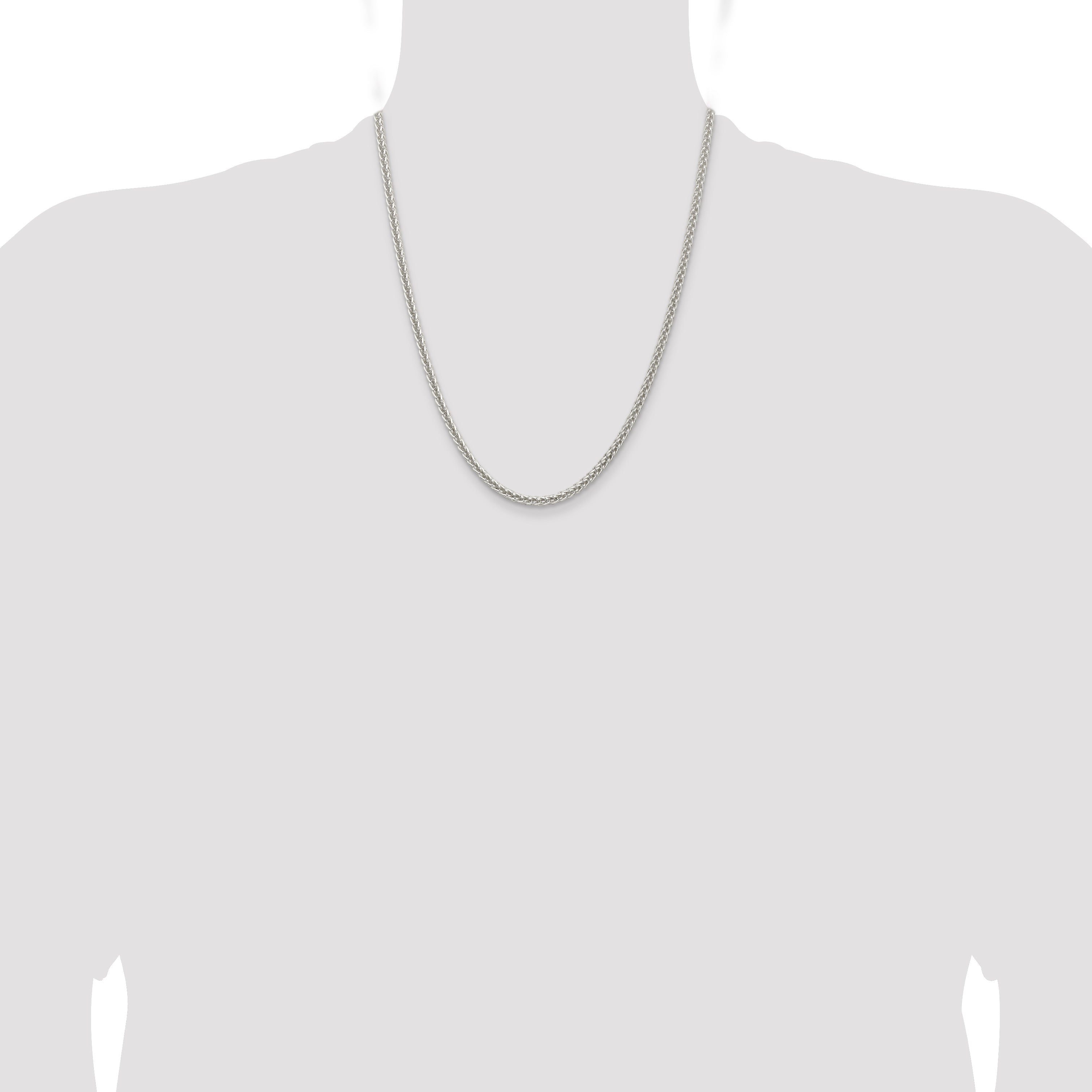 22 Inch Sterling Silver 3mm Square Spiga Chain Necklace