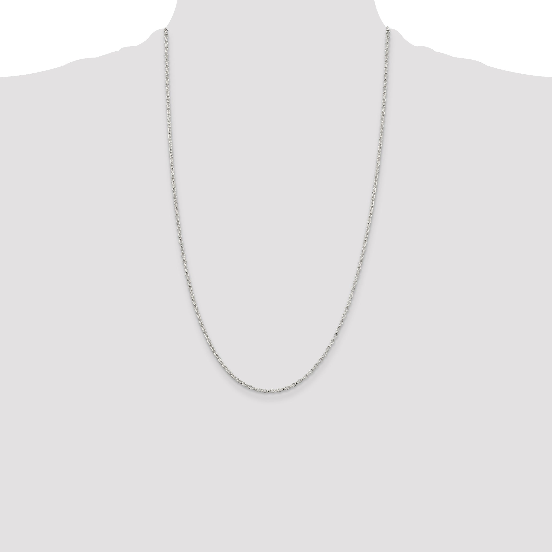 26 Inch Sterling Silver 1.6mm Oval Fancy Rolo Chain Necklace