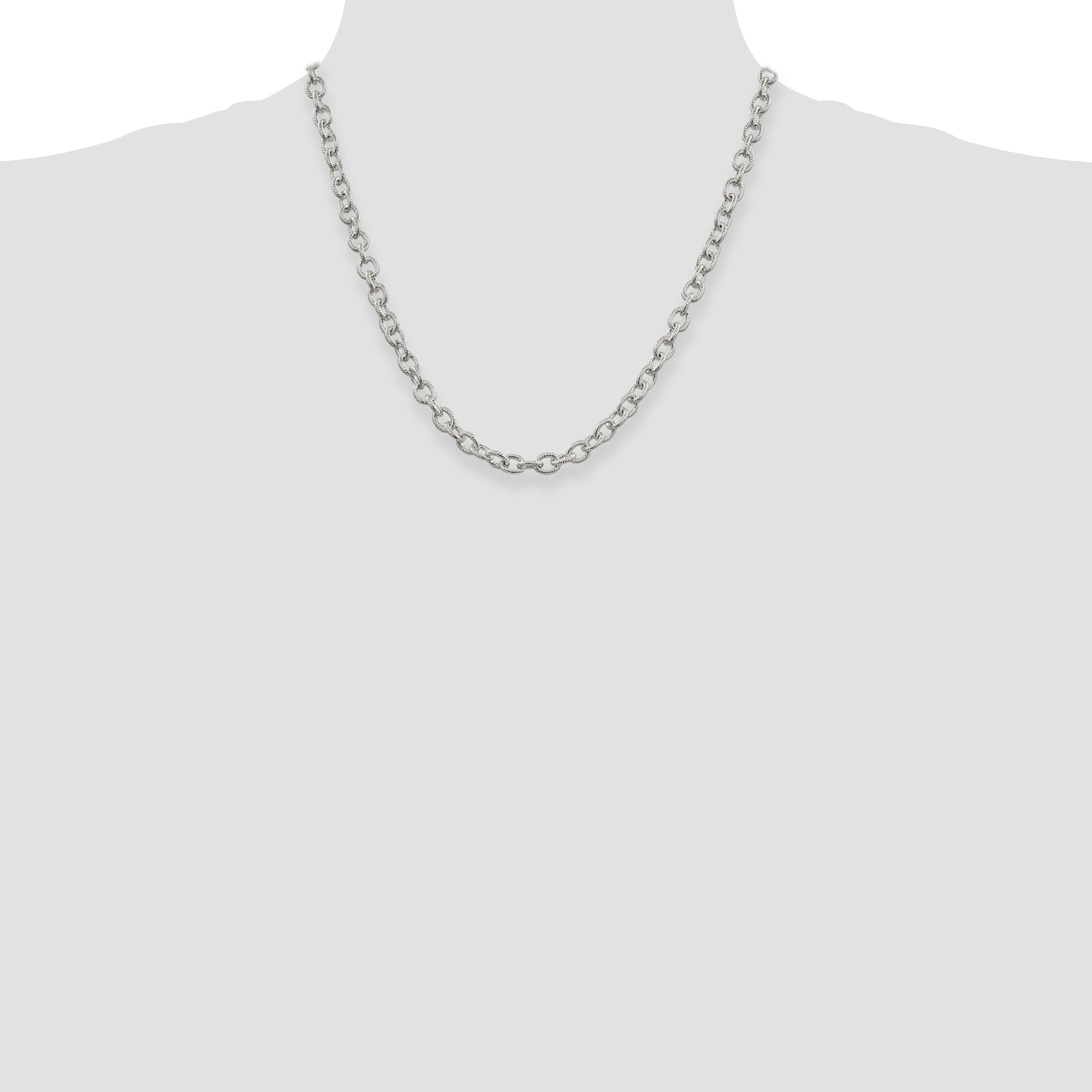 20 Inch Sterling Silver 6.25mm Fancy Patterned Rolo Chain Necklace