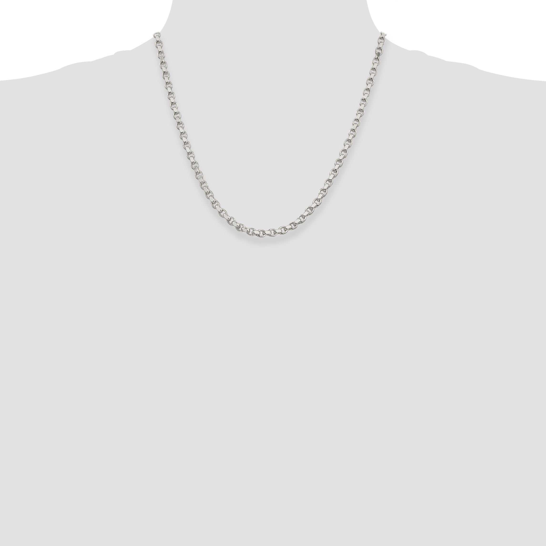 20 Inch Sterling Silver 4mm Diamond-Cut Rolo Chain Necklace