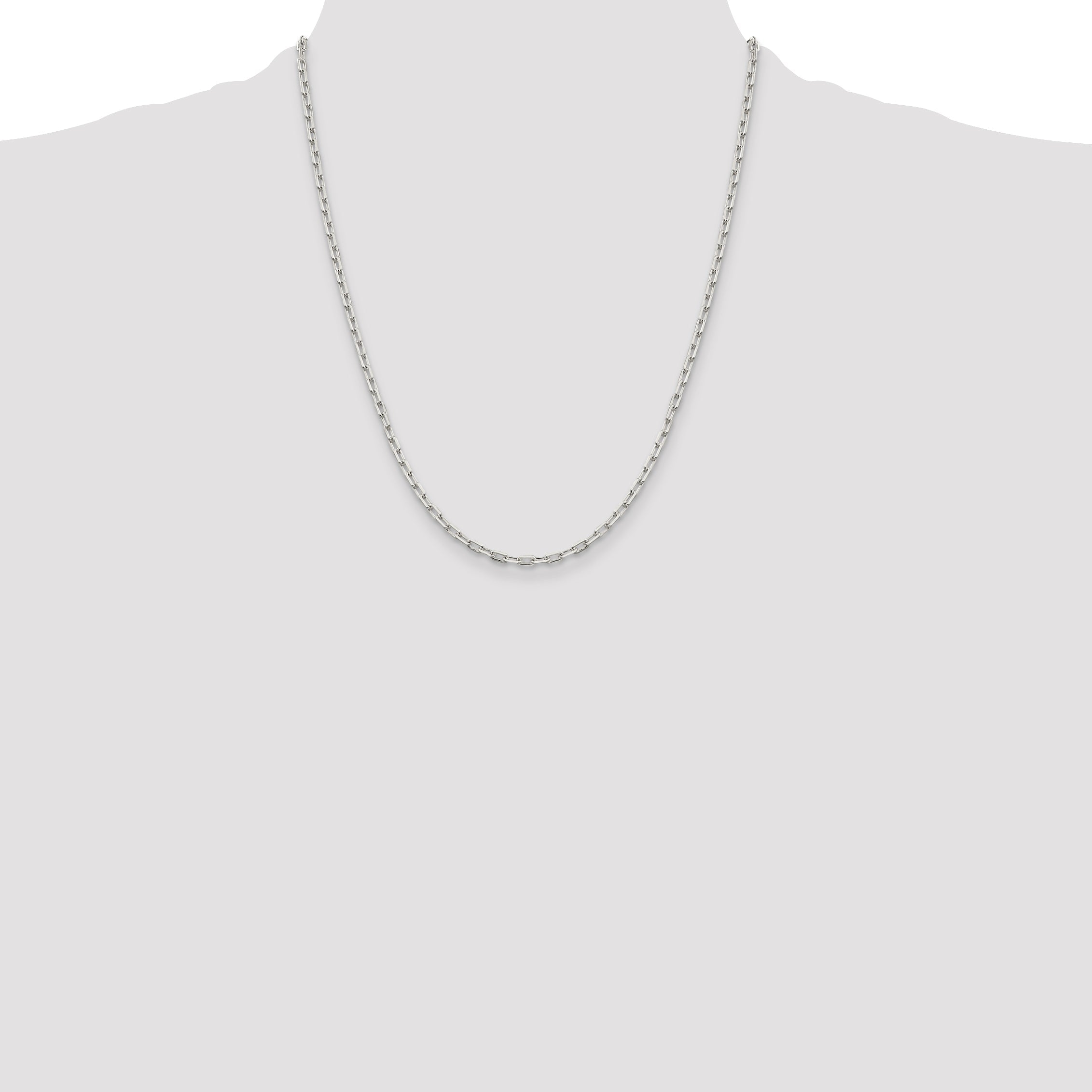 22 Inch Sterling Silver 2.75mm Elongated Open Link Chain Necklace