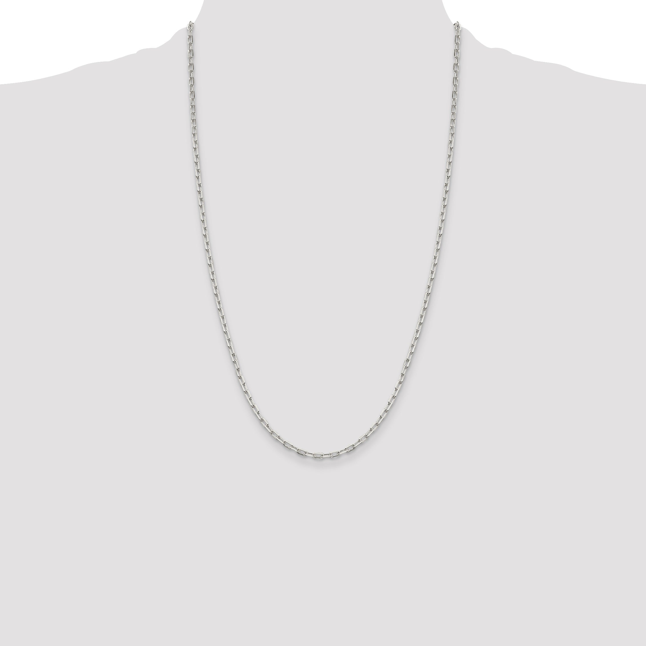 26 Inch Sterling Silver 2.75mm Elongated Open Link Chain Necklace