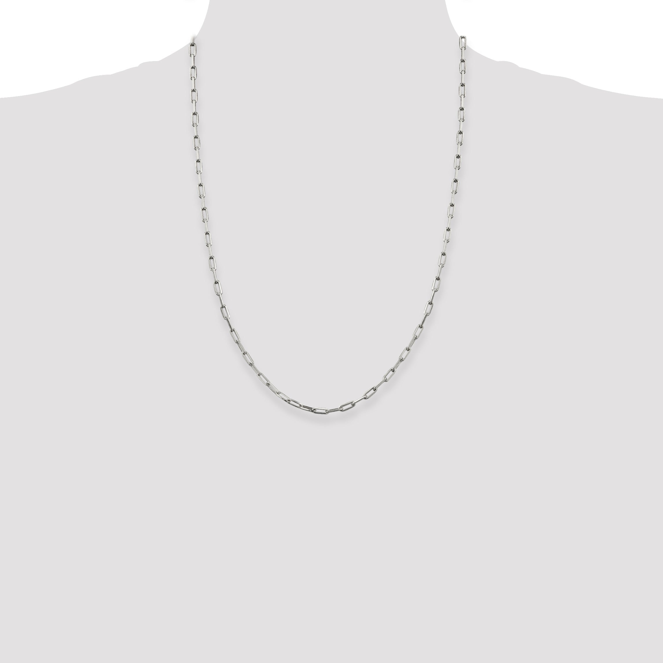 24 Inch Sterling Silver 3.25mm Elongated Open Link Chain Necklace