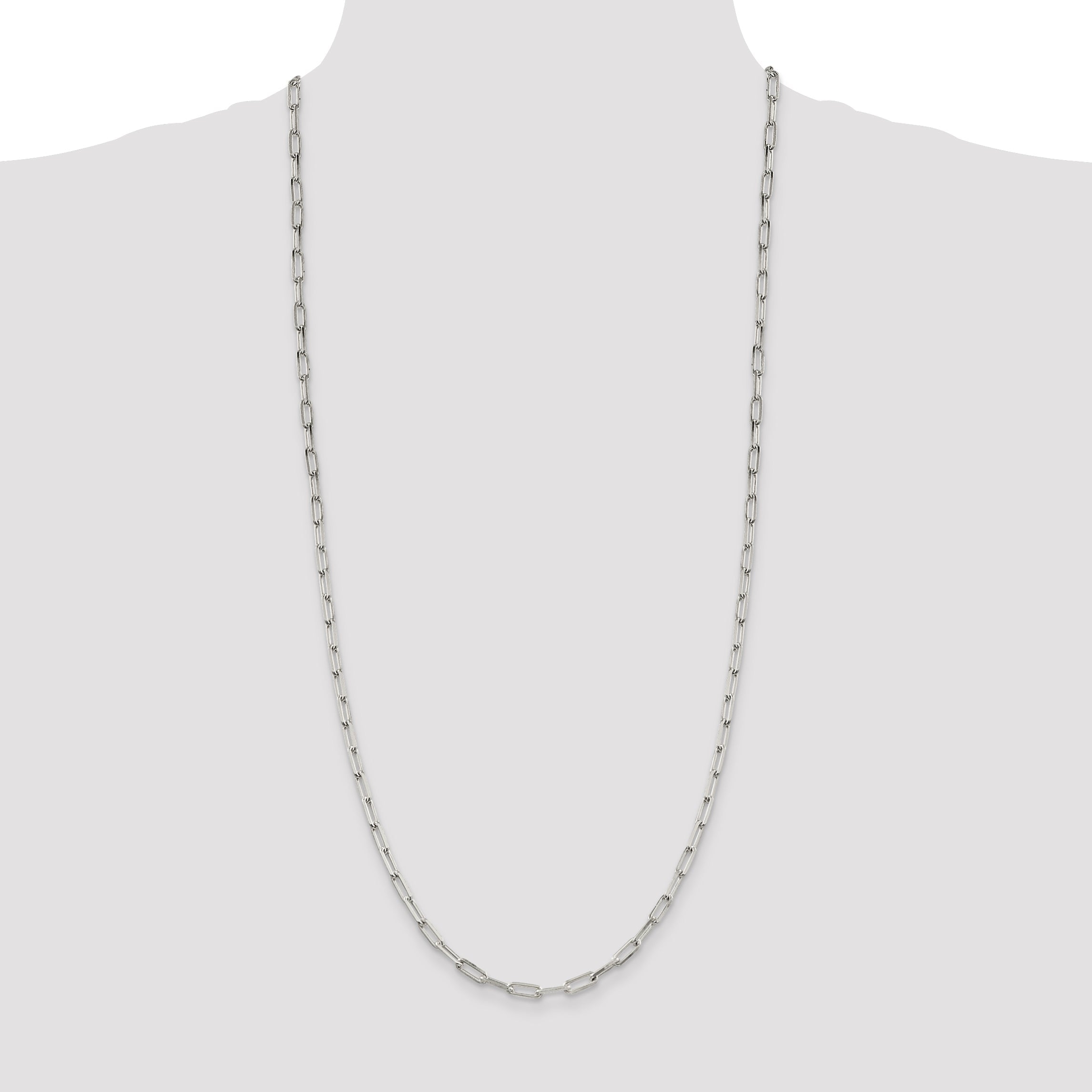 30 Inch Sterling Silver 4.25mm Elongated Open Link Chain Necklace