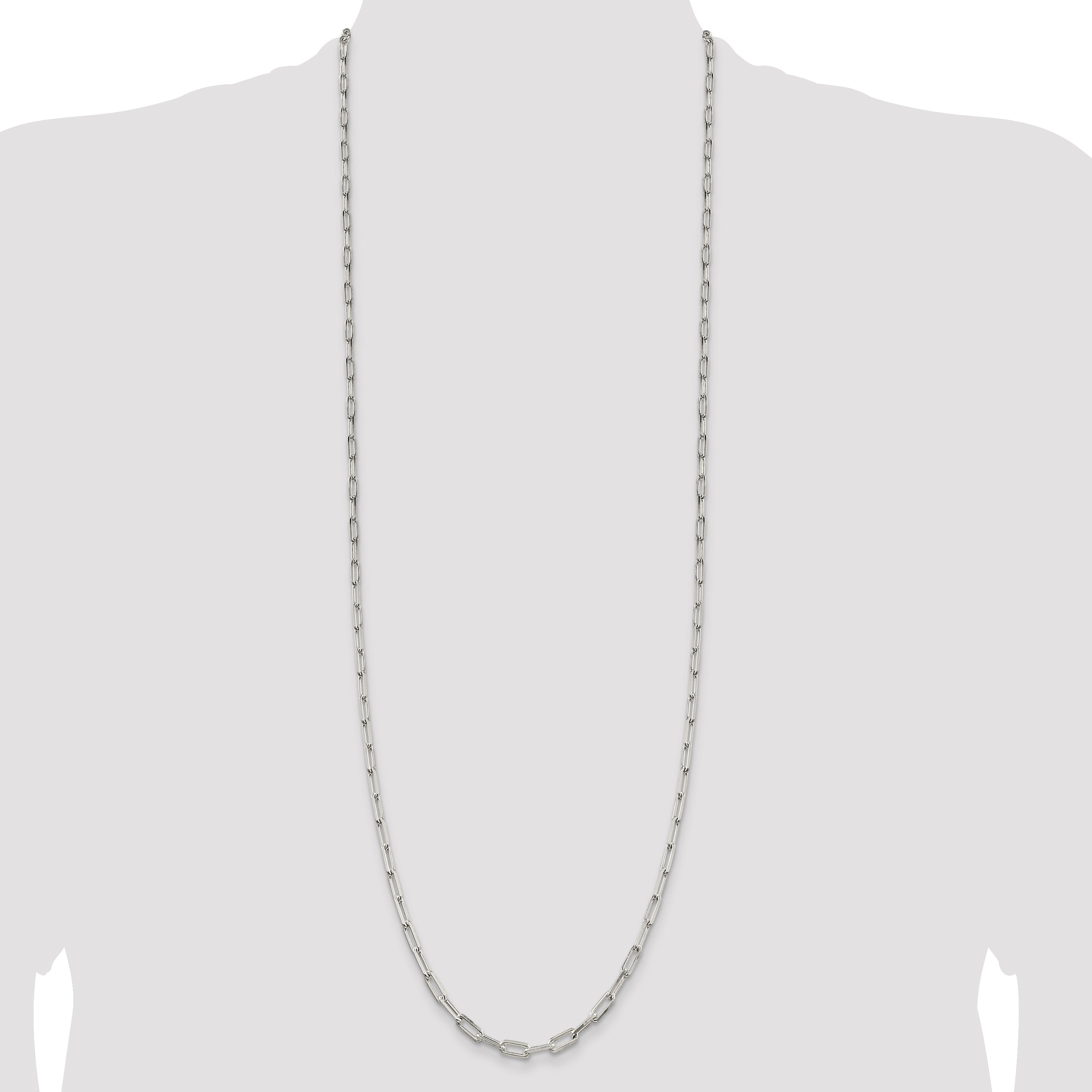 36 Inch Sterling Silver 4.25mm Elongated Open Link Chain Necklace