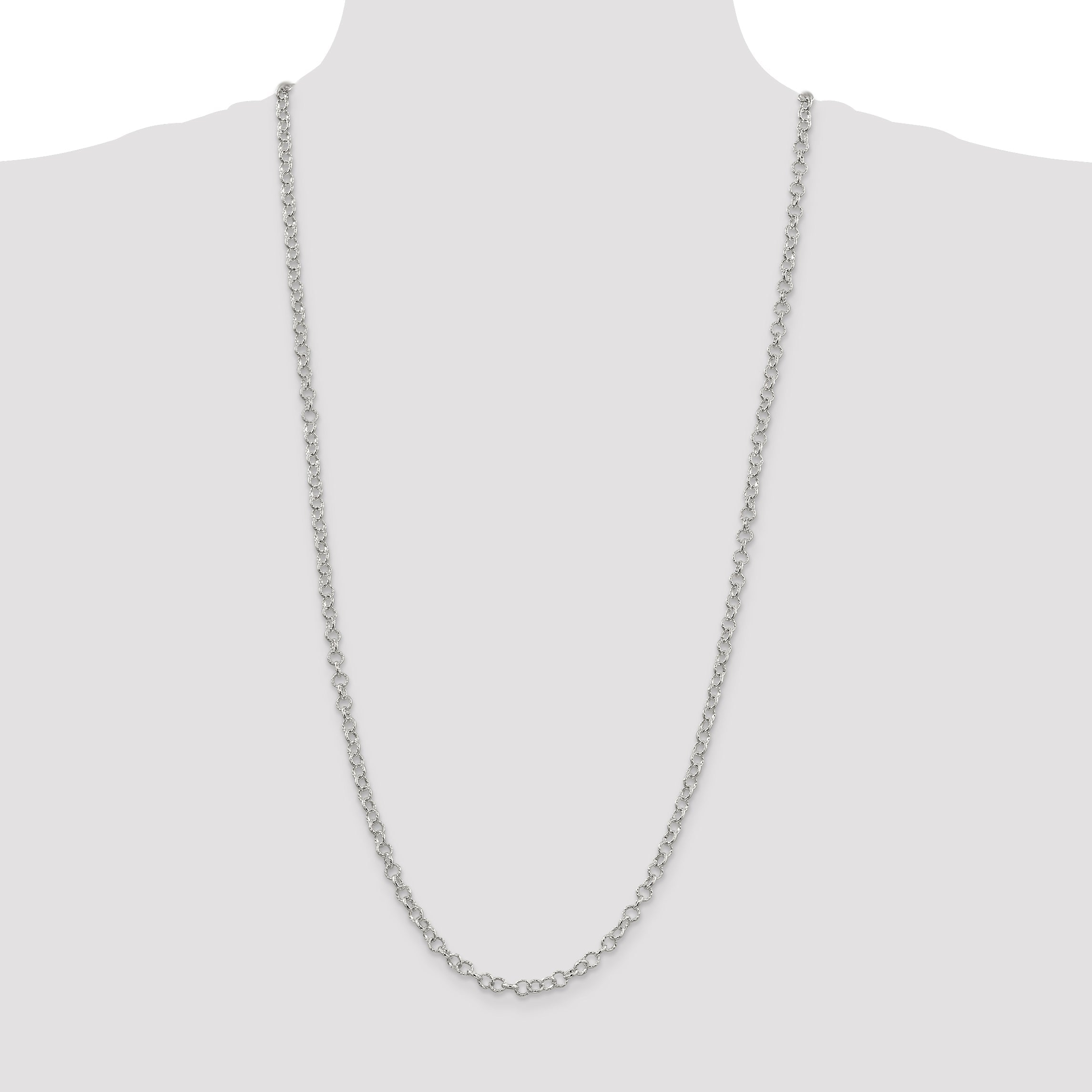 30 Inch Sterling Silver 4.55mm Fancy Patterned Rolo Chain Necklace