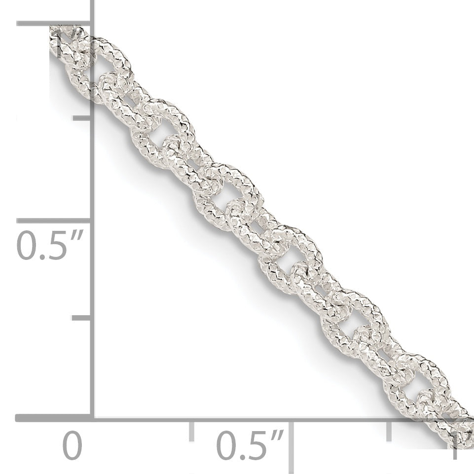 22 Inch Sterling Silver 3.75mm Fancy Patterned Rolo Chain Necklace