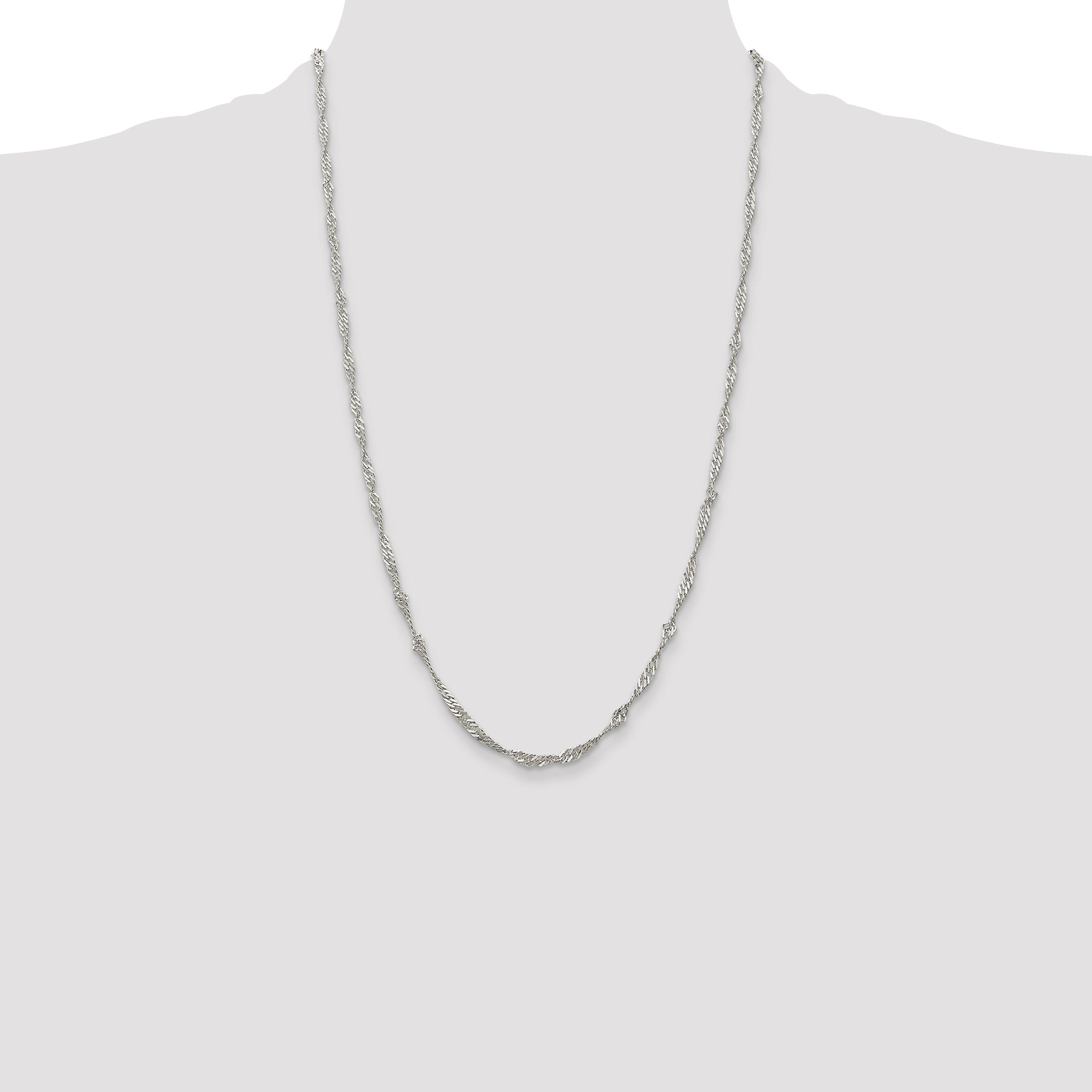 26 Inch Sterling Silver 3mm Singapore Chain Necklace