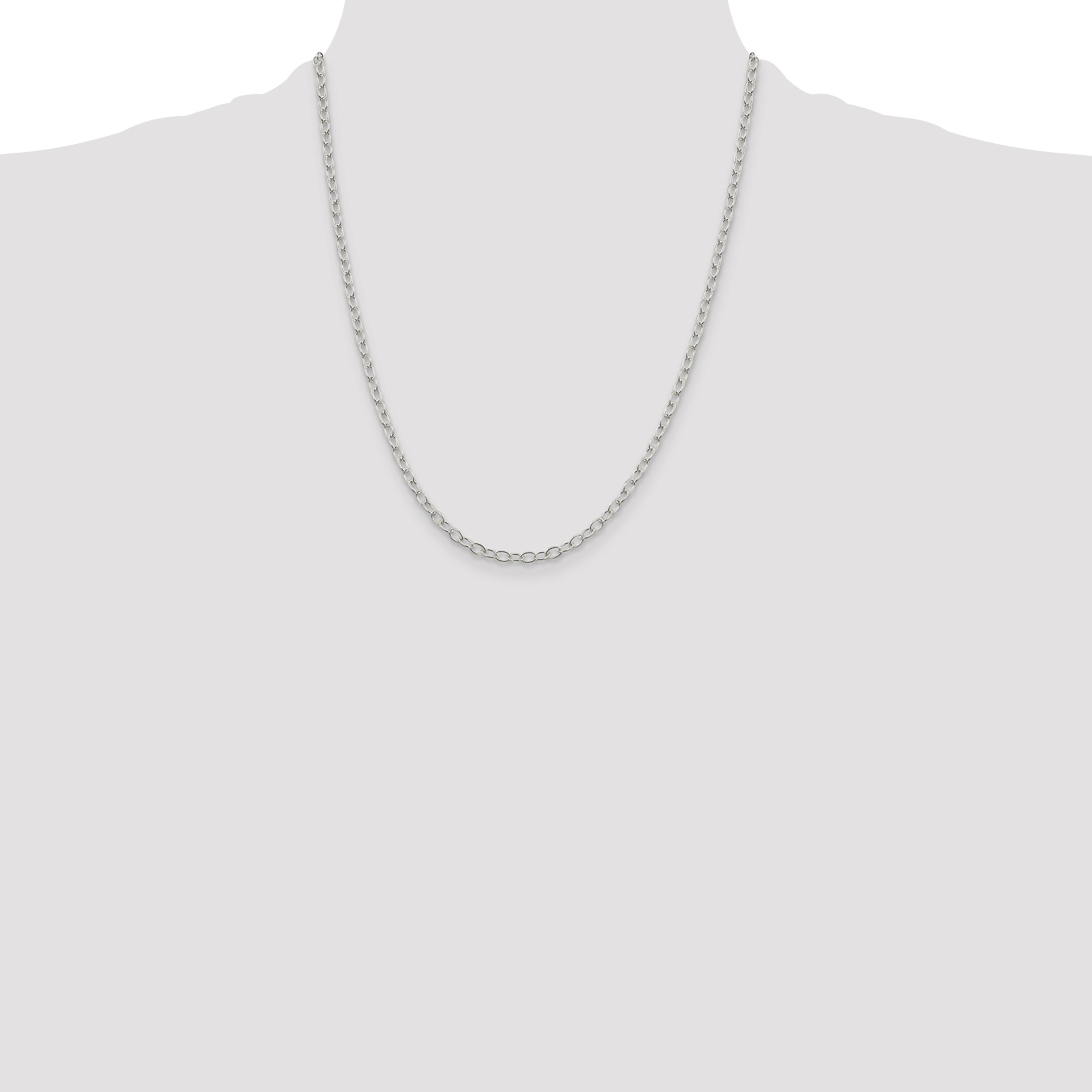 22 Inch Sterling Silver 3.4mm Oval Cable Chain Necklace