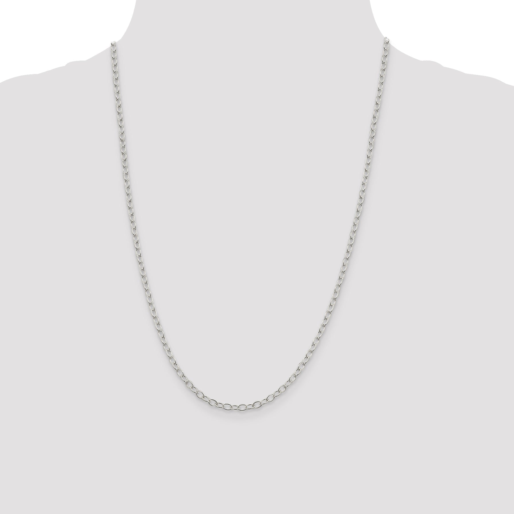 24 Inch Sterling Silver 3.4mm Oval Cable Chain Necklace
