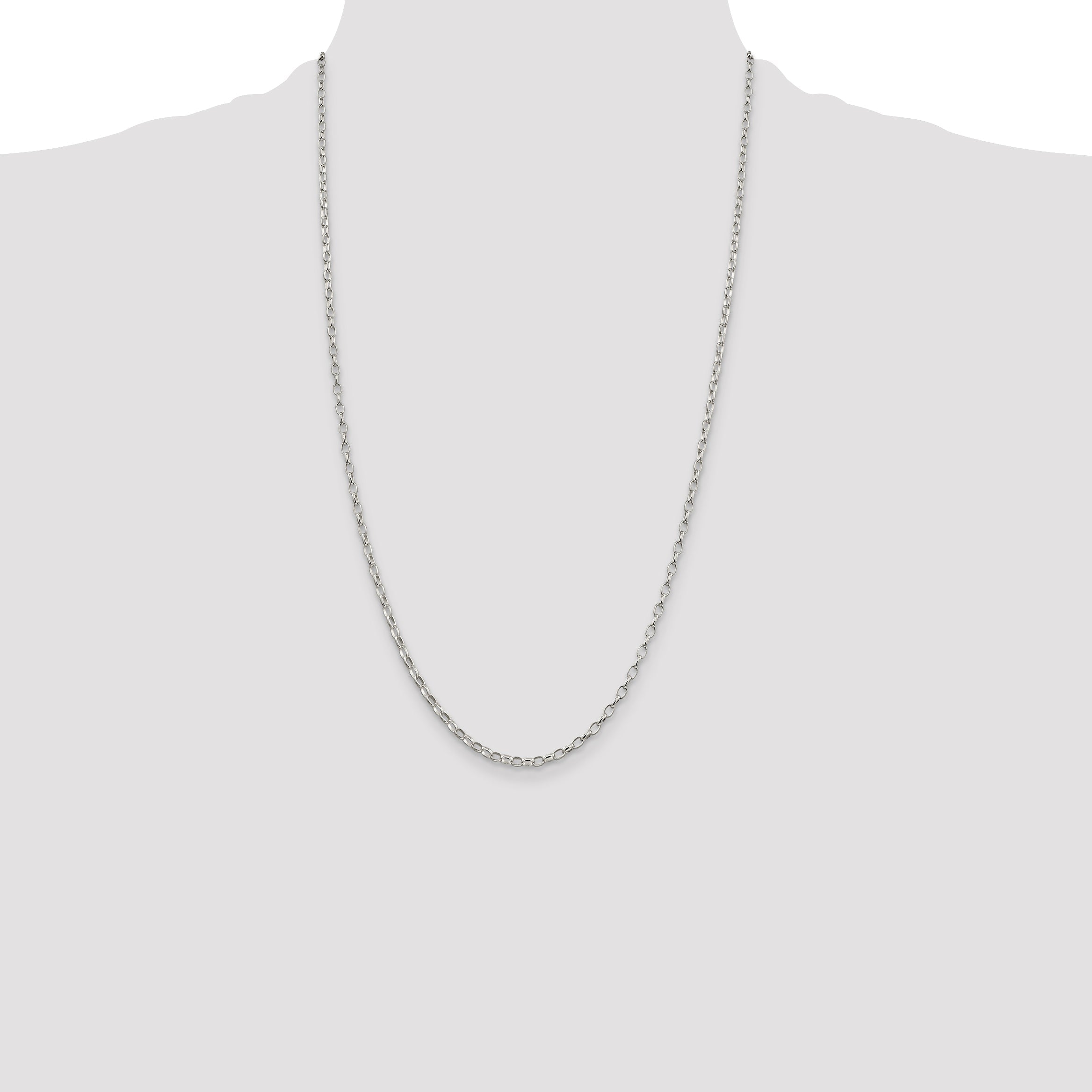 26 Inch Sterling Silver 2.5mm Oval Fancy Rolo Chain Necklace