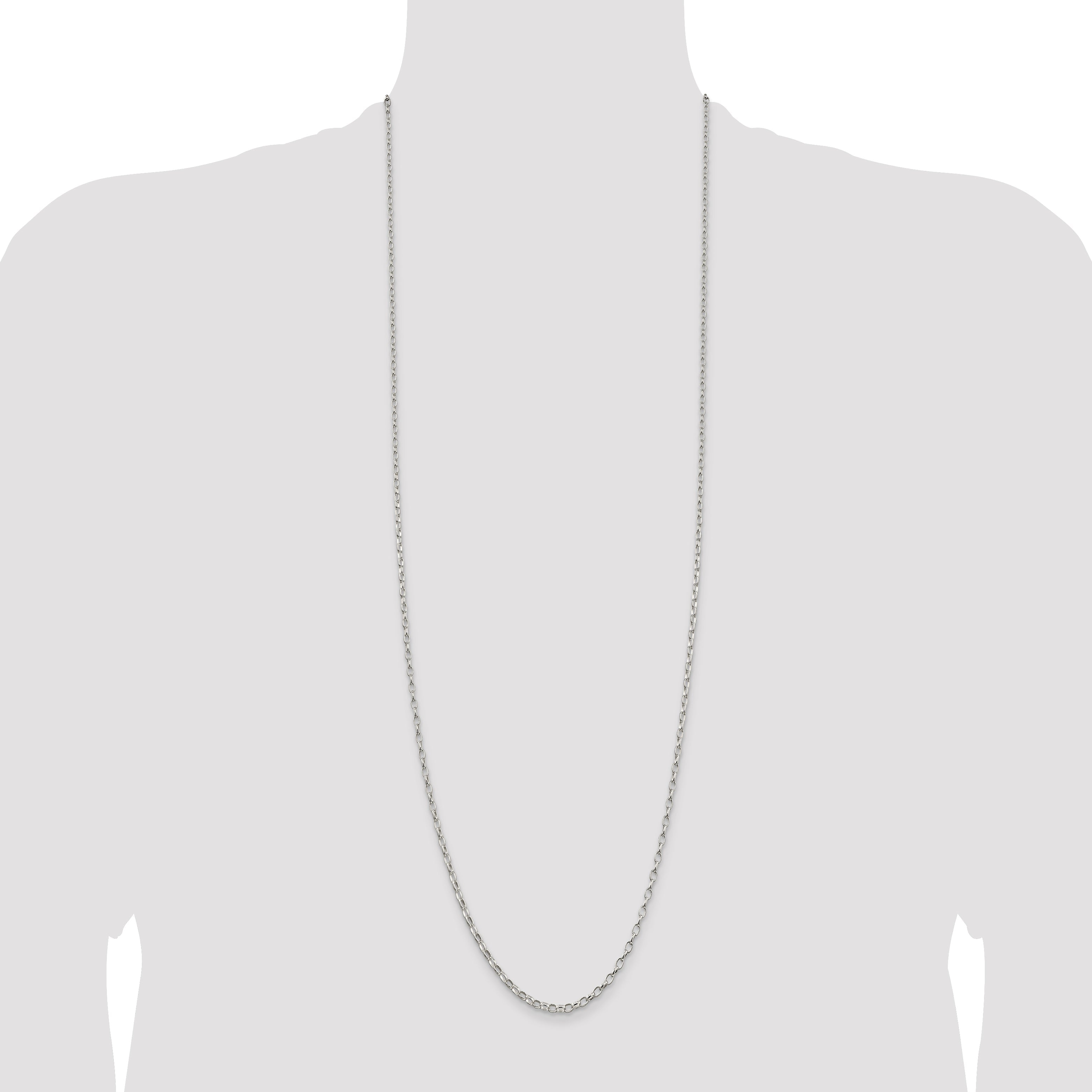 36 Inch Sterling Silver 2.5mm Oval Fancy Rolo Chain Necklace